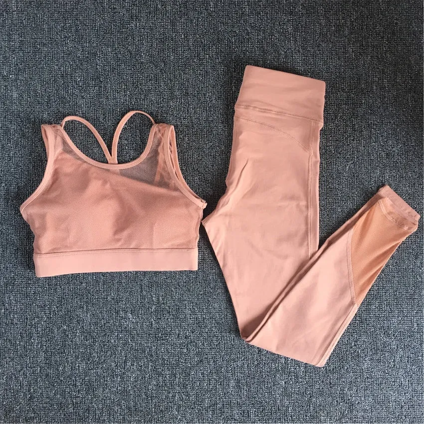 2 Piece Yoga Set Women Fitness Gym Clothing Sportswear Mesh Workout Sport Tracksuit Yoga Running Gym Suits Push Up Set