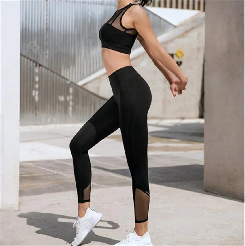 2 Piece Yoga Set Women Fitness Gym Clothing Sportswear Mesh Workout Sport Tracksuit Yoga Running Gym Suits Push Up Set