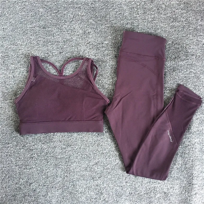 2 Piece Yoga Set Women Fitness Gym Clothing Sportswear Mesh Workout Sport Tracksuit Yoga Running Gym Suits Push Up Set