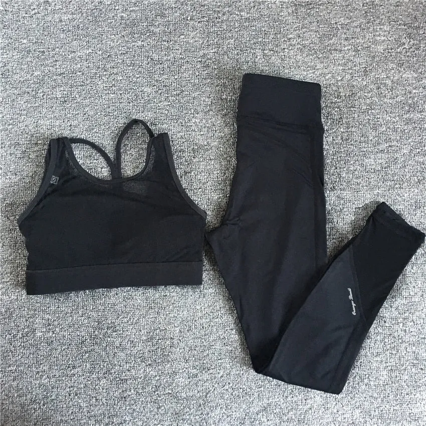 2 Piece Yoga Set Women Fitness Gym Clothing Sportswear Mesh Workout Sport Tracksuit Yoga Running Gym Suits Push Up Set