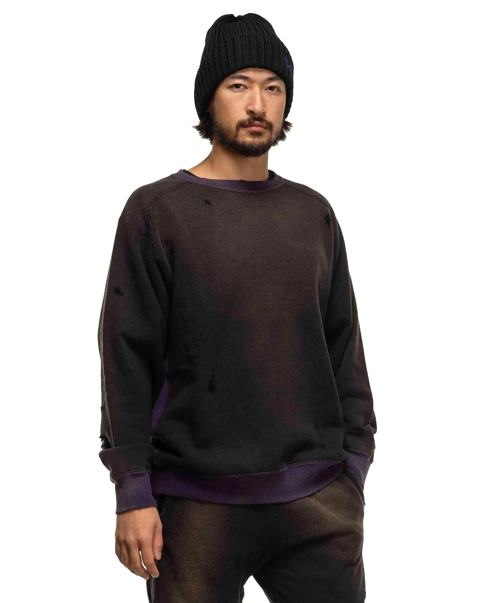 2-Tone Crew Neck Sweat Shirt - Cotton French Terry Black