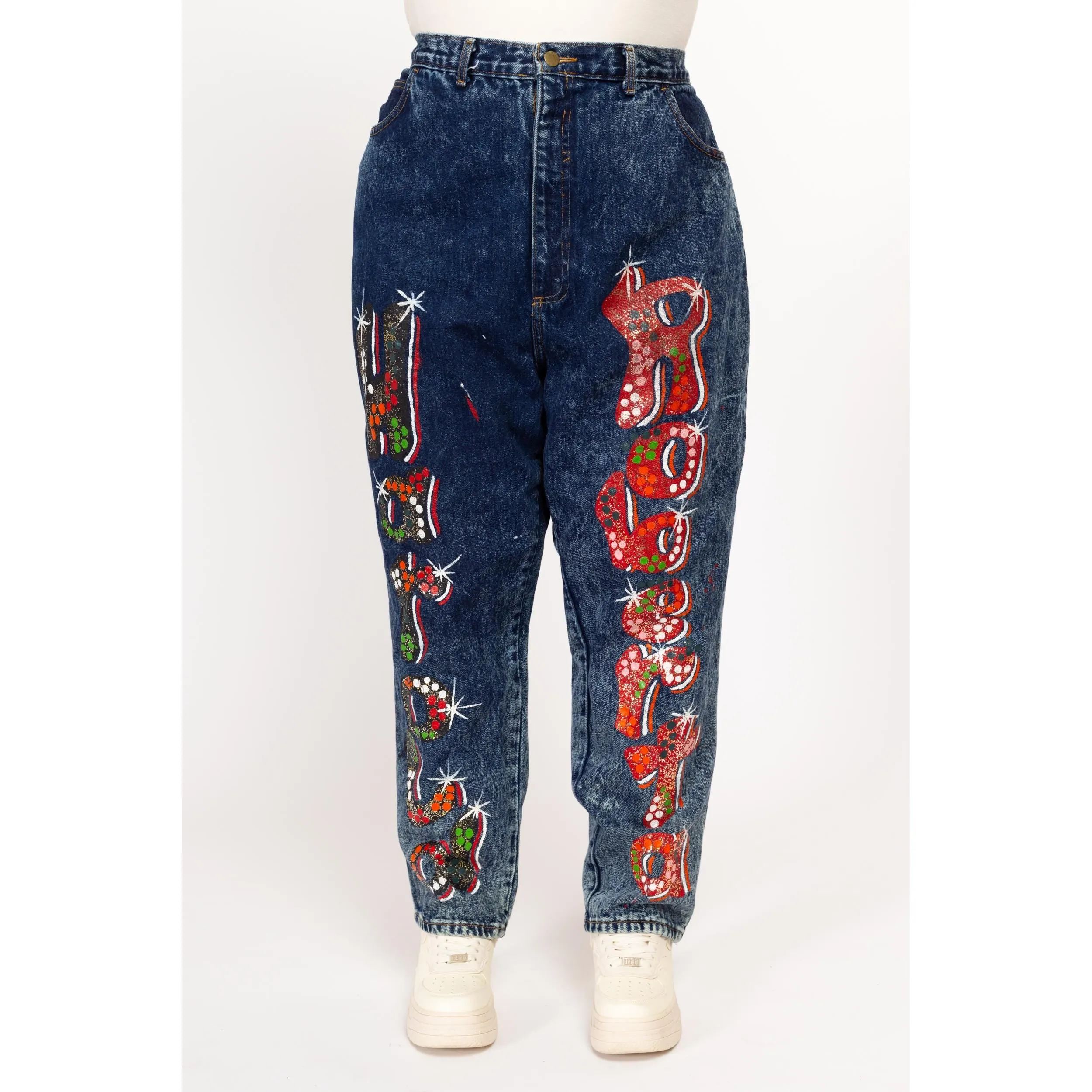 2X 80s Acid Wash Painted Graffiti Jeans 42"