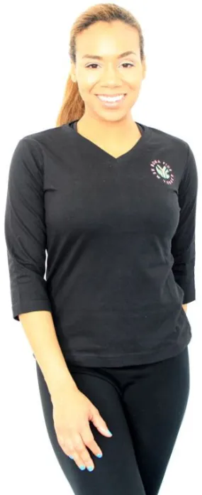 3/4 Sleeve V-Neck T-Shirt With Embroidered Logo