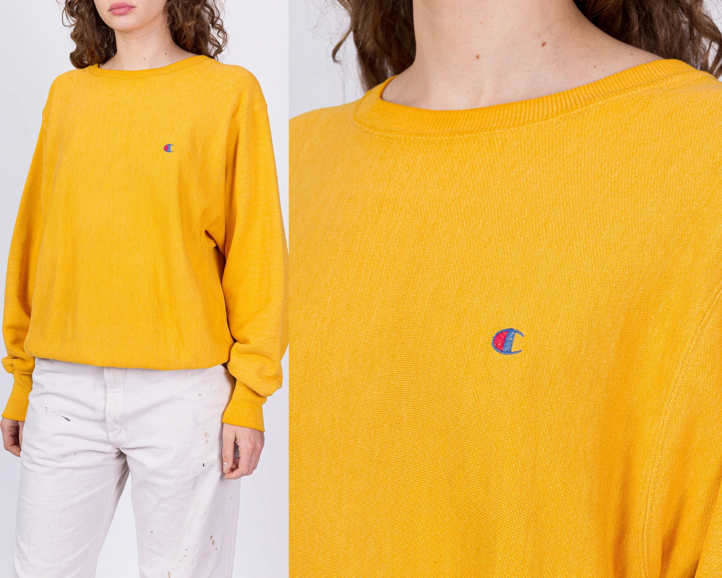 80s 90s Champion Reverse Weave Yellow Sweatshirt - Men's Medium, Women's Large