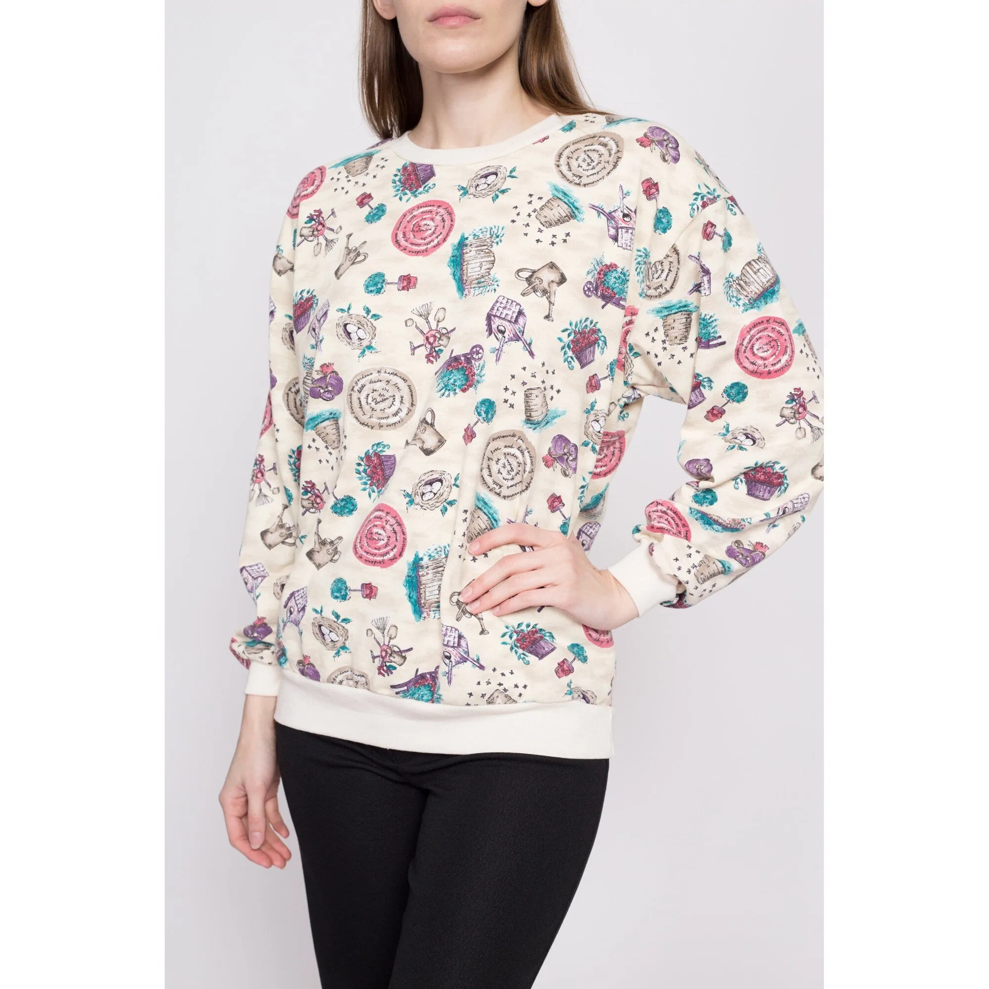 80s 90s Garden All Over Print Sweatshirt - Small