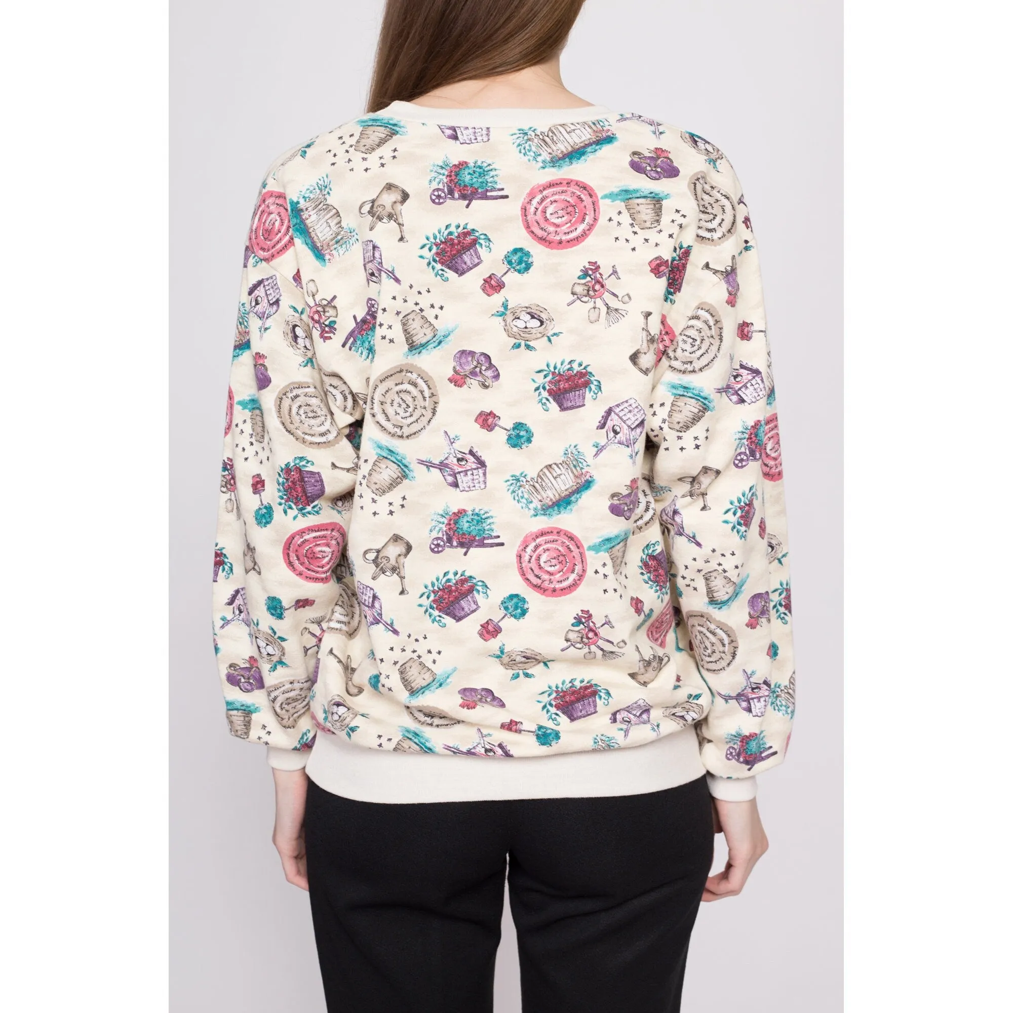 80s 90s Garden All Over Print Sweatshirt - Small