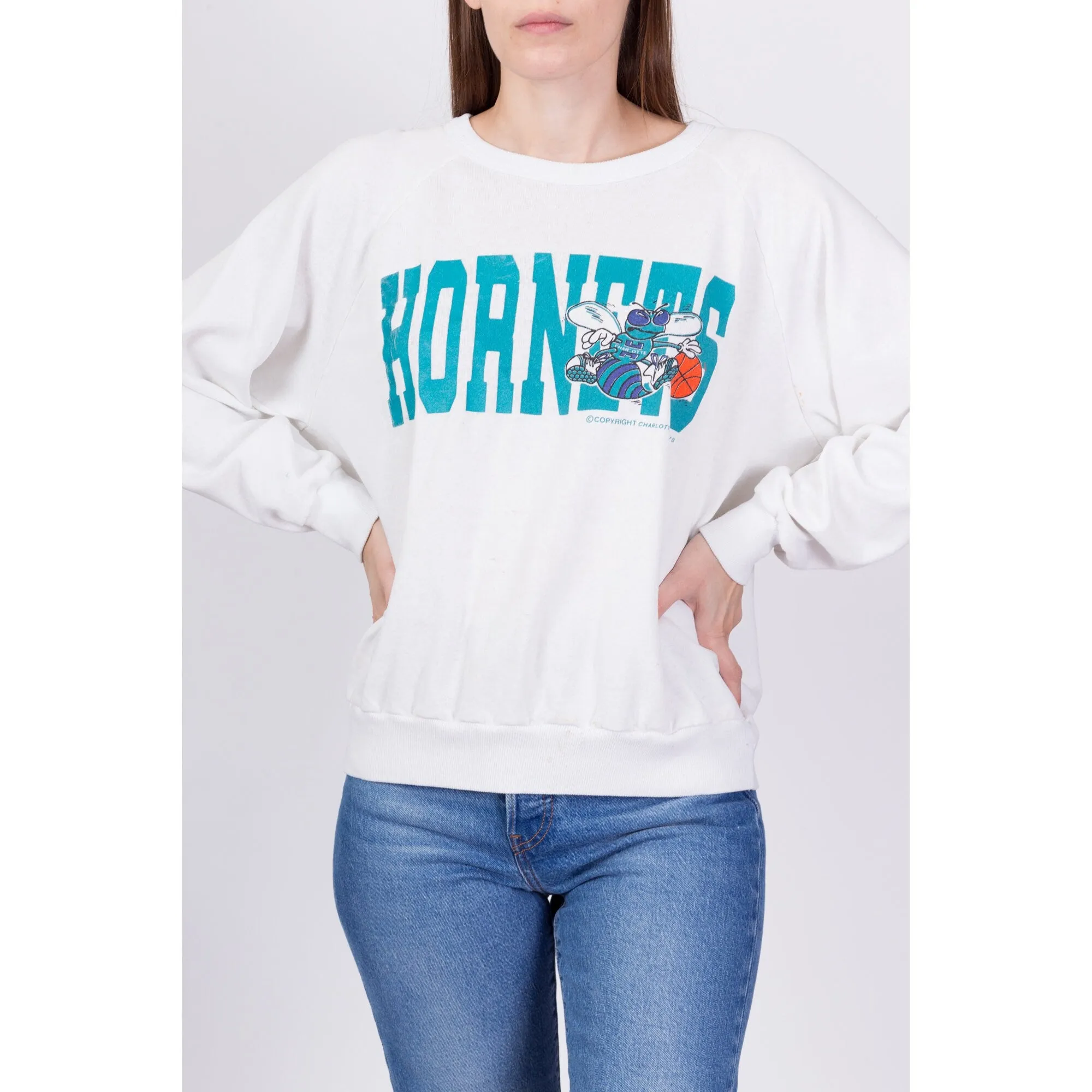 80s Charlotte Hornets NBA Sweatshirt - Men's Large Short, Women's XL