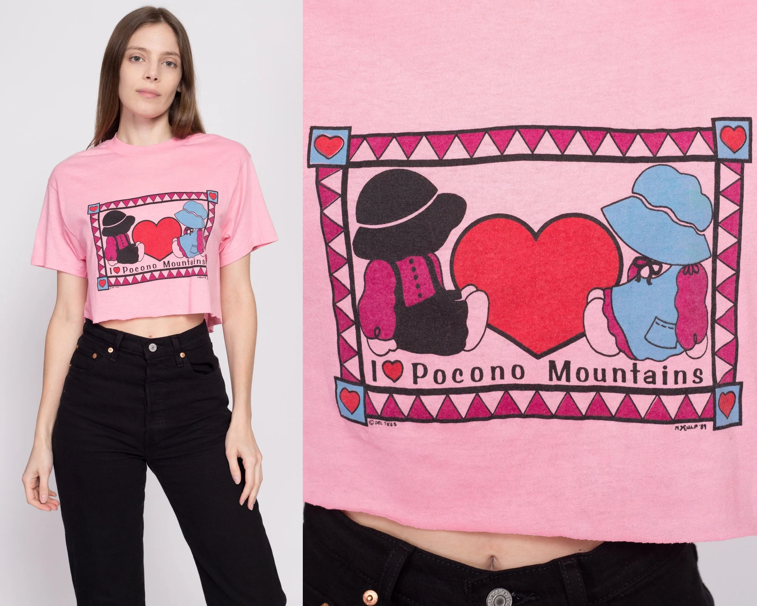 80s "I Heart Pocono Mountains" Crop Top Tee - Large