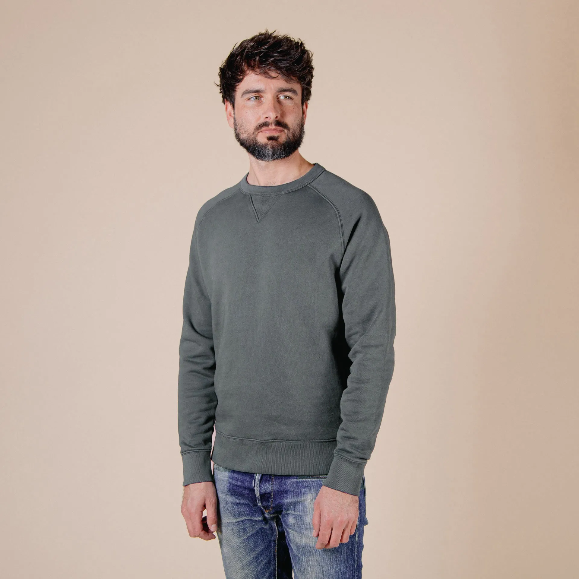 BS-09 CREW NECK stone garment dyed brushed fleece