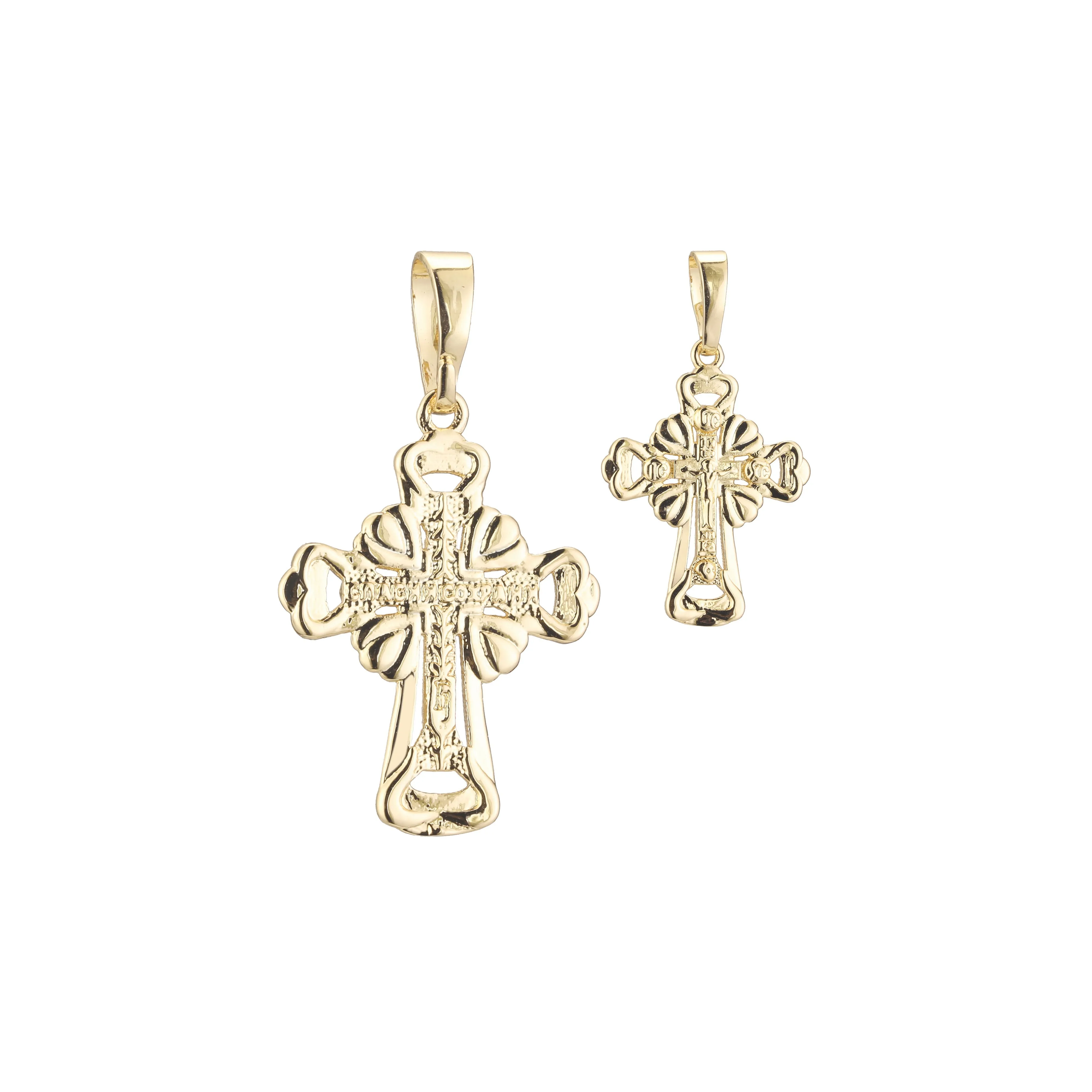 Catholic cross budded pendant in 14K Gold, Rose Gold two tone plating colors