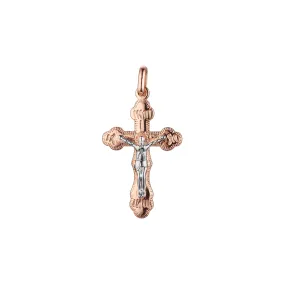 Catholic cross budded pendant in 14K Gold, Rose Gold two tone plating colors