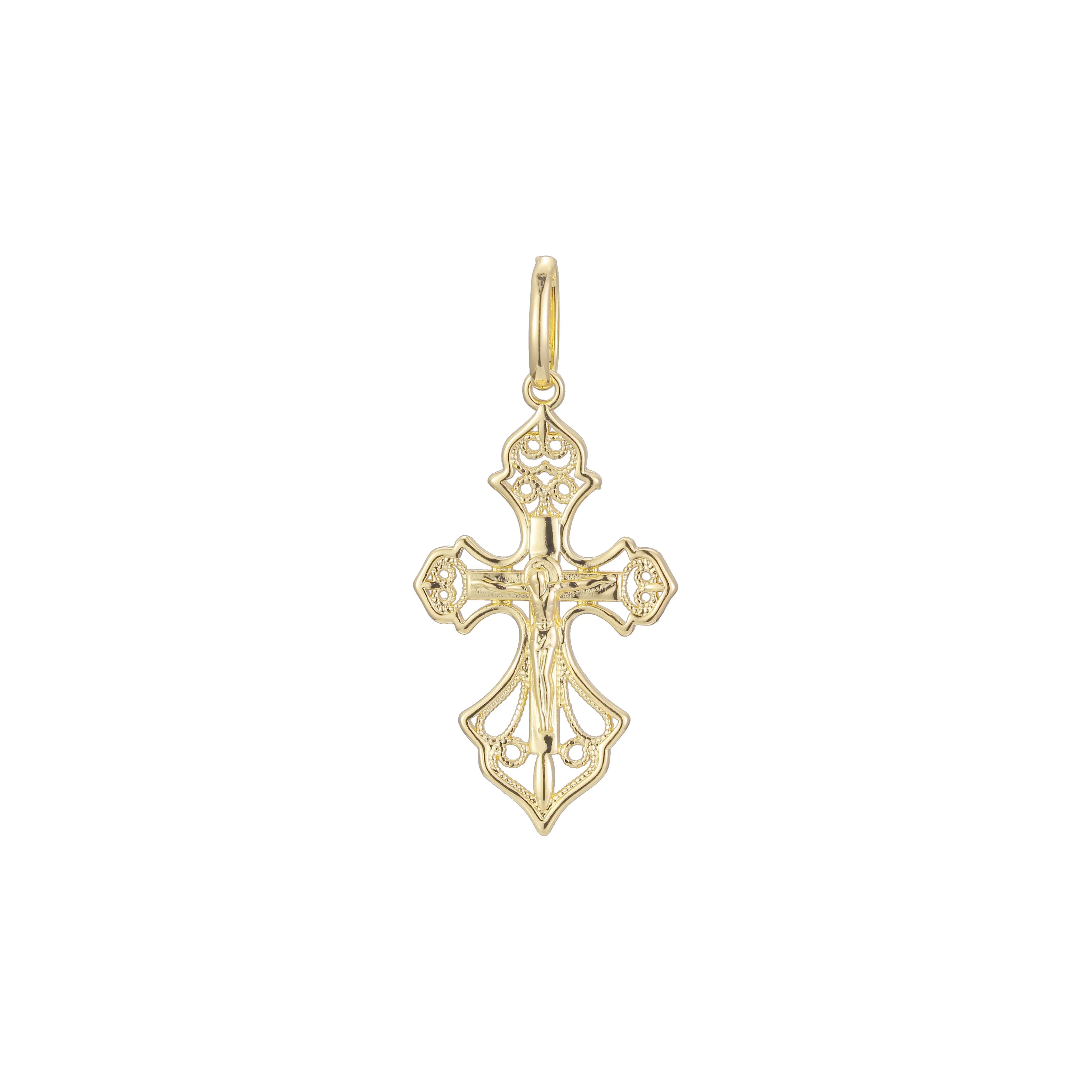 Catholic cross budded pendant in 14K Gold, Rose Gold two tone plating colors