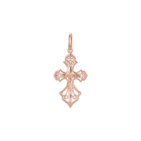 Catholic cross budded pendant in 14K Gold, Rose Gold two tone plating colors