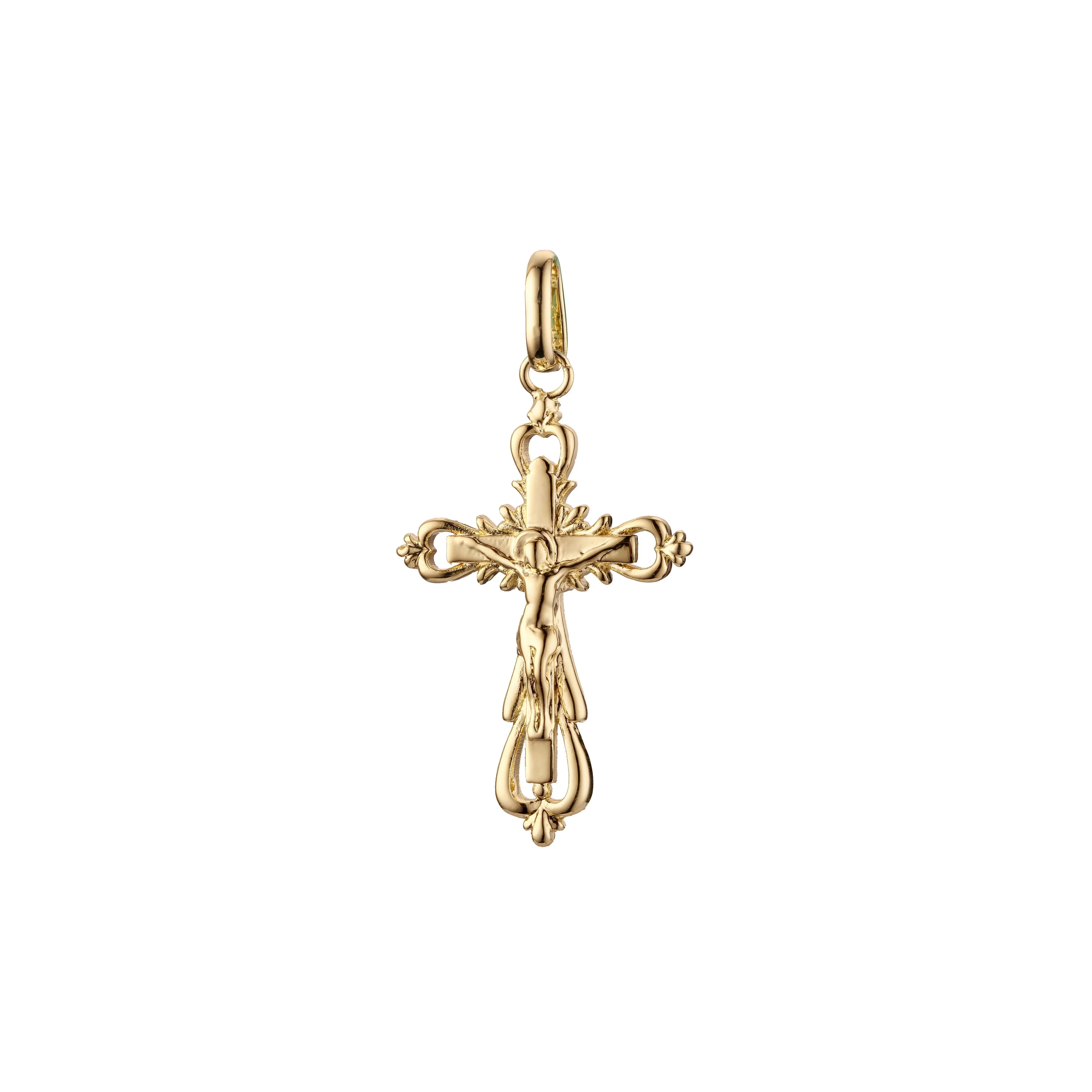 Catholic cross budded pendant in Rose Gold & 14K Gold plating colors