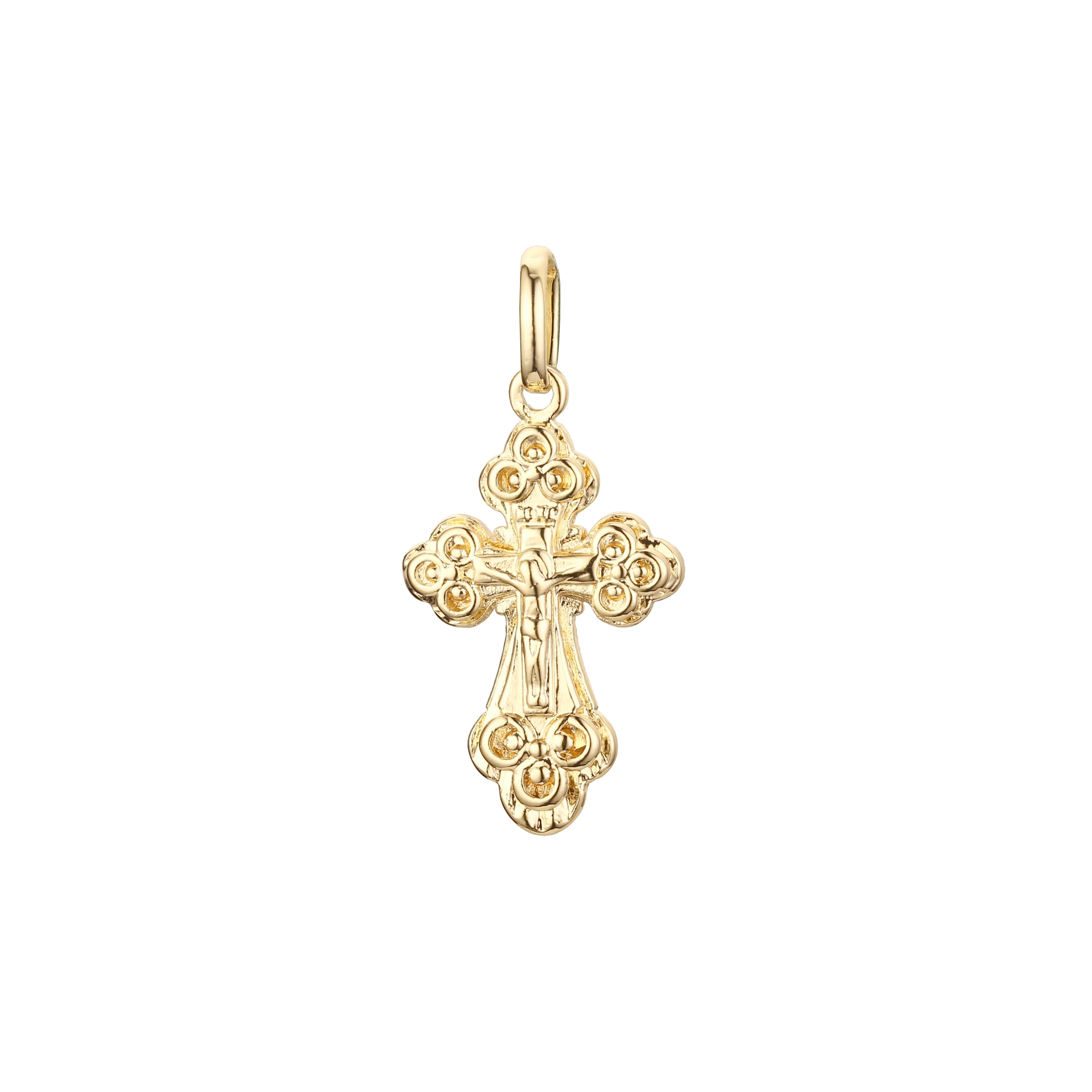 Catholic cross budded pendant in Rose Gold & 14K Gold plating colors