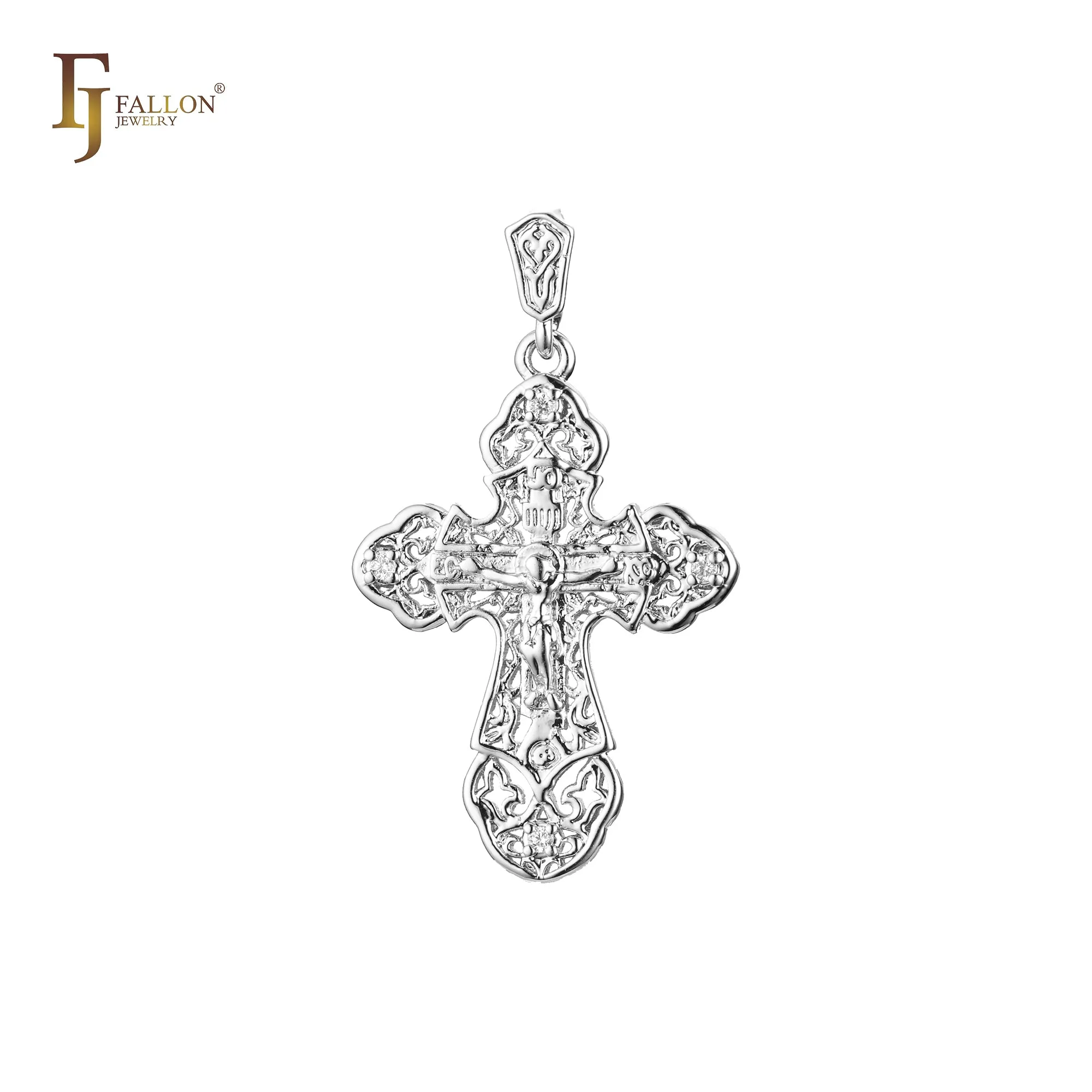 Catholic cross budded pendant in Rose Gold & 14K Gold plating colors