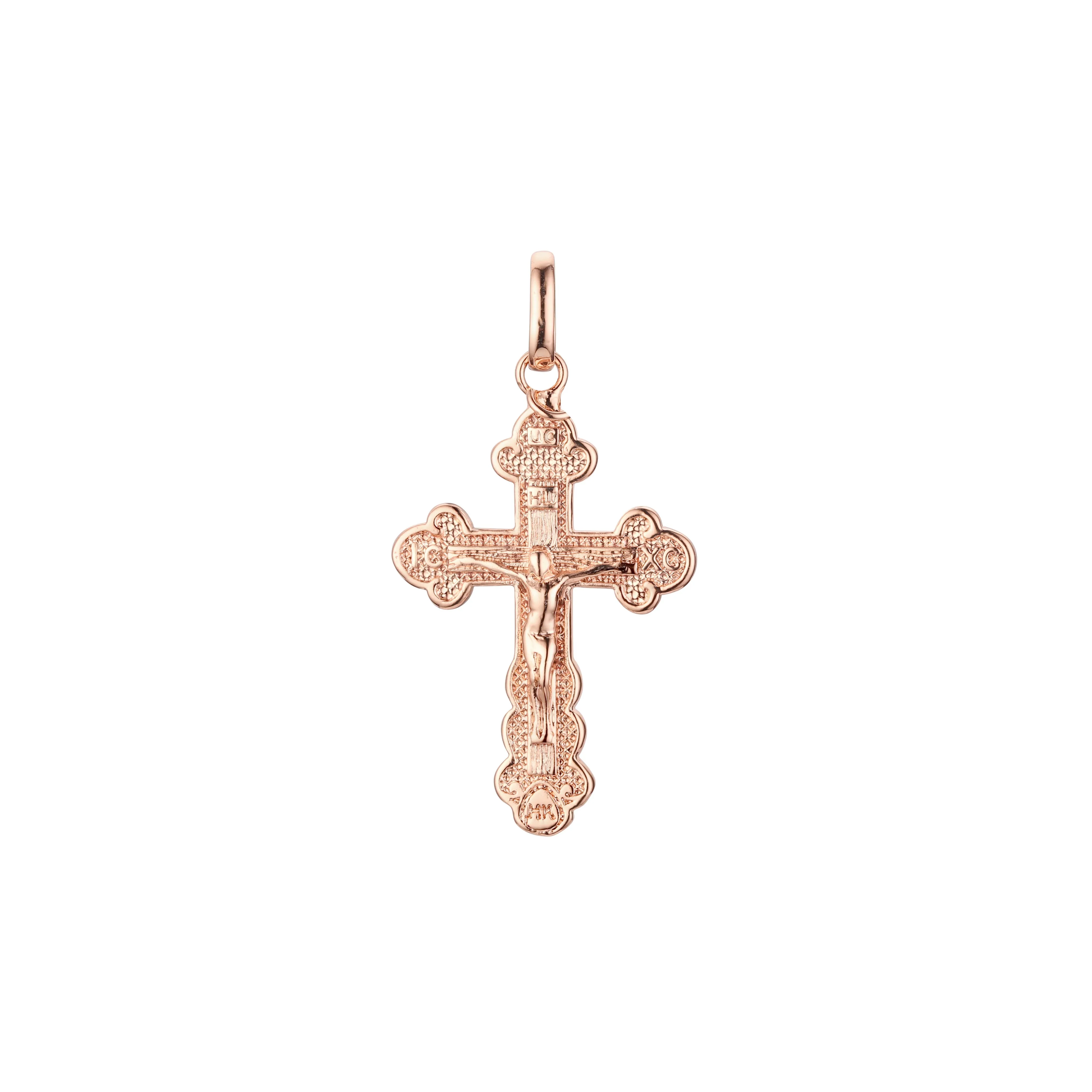 Catholic cross budded pendant in Rose Gold & 14K Gold plating colors