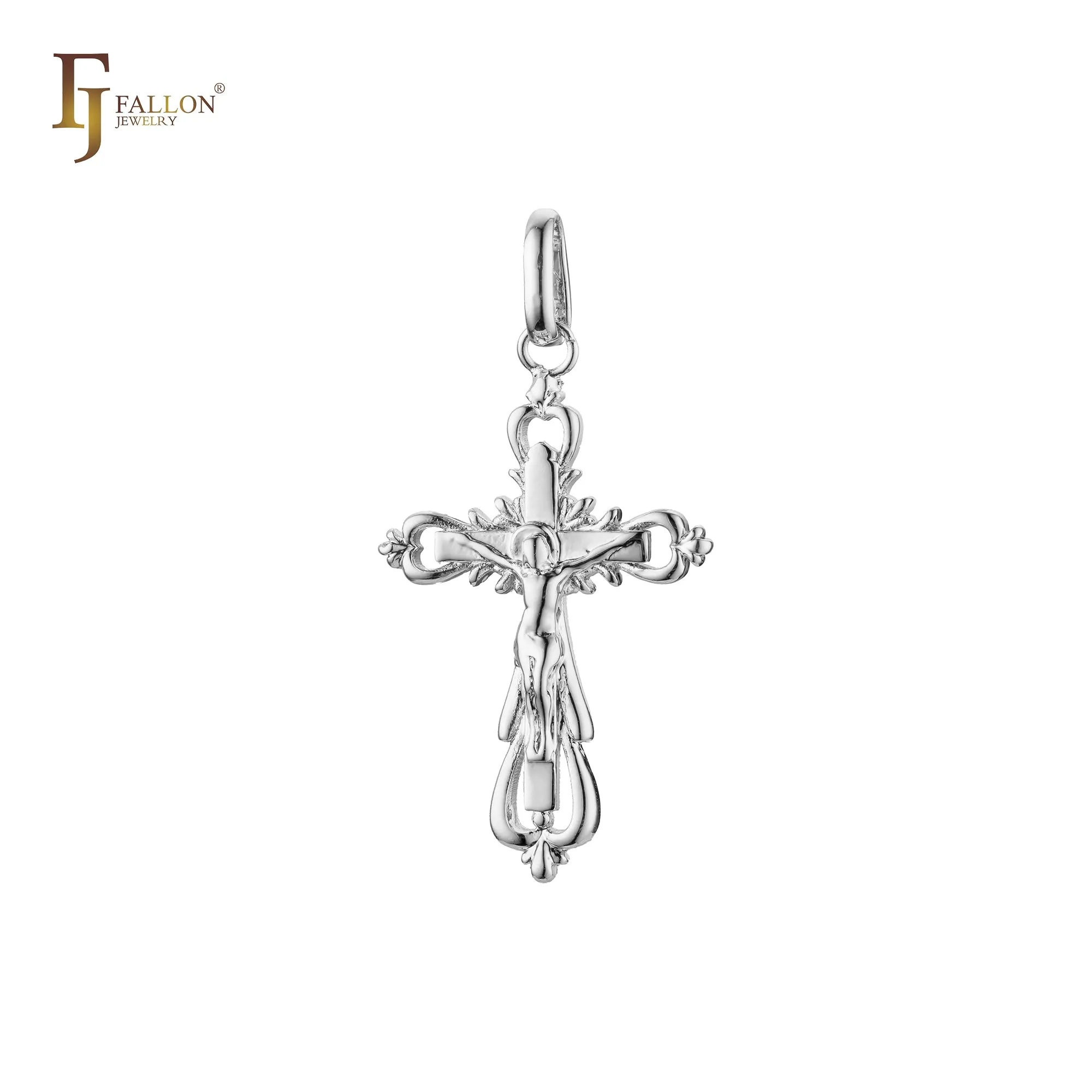 Catholic cross budded pendant in Rose Gold & 14K Gold plating colors