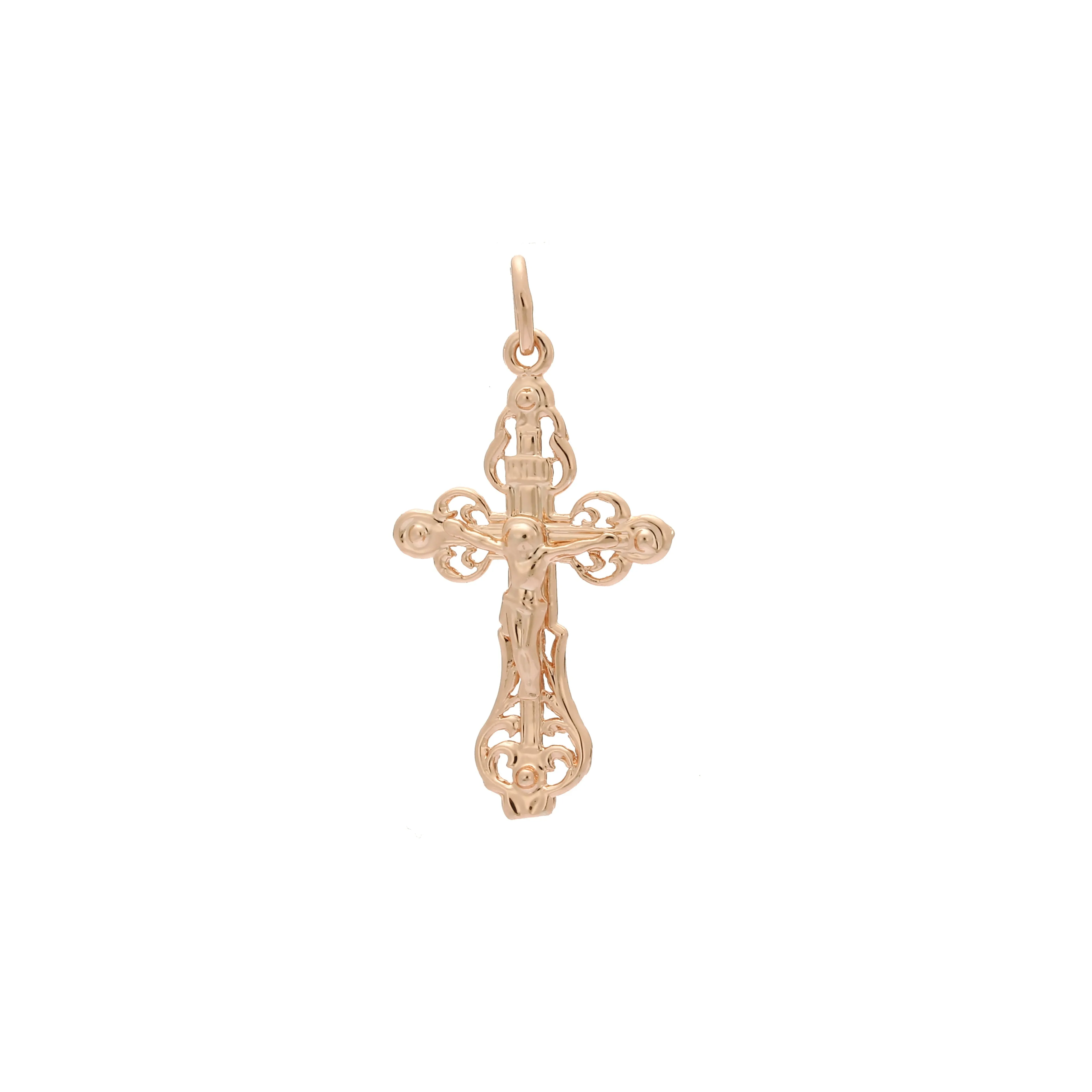 Catholic cross budded pendant in Rose Gold & White Gold plating colors