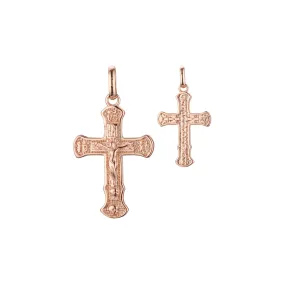 Catholic cross budded pendant in Rose Gold two tone, 14K Gold plating colors