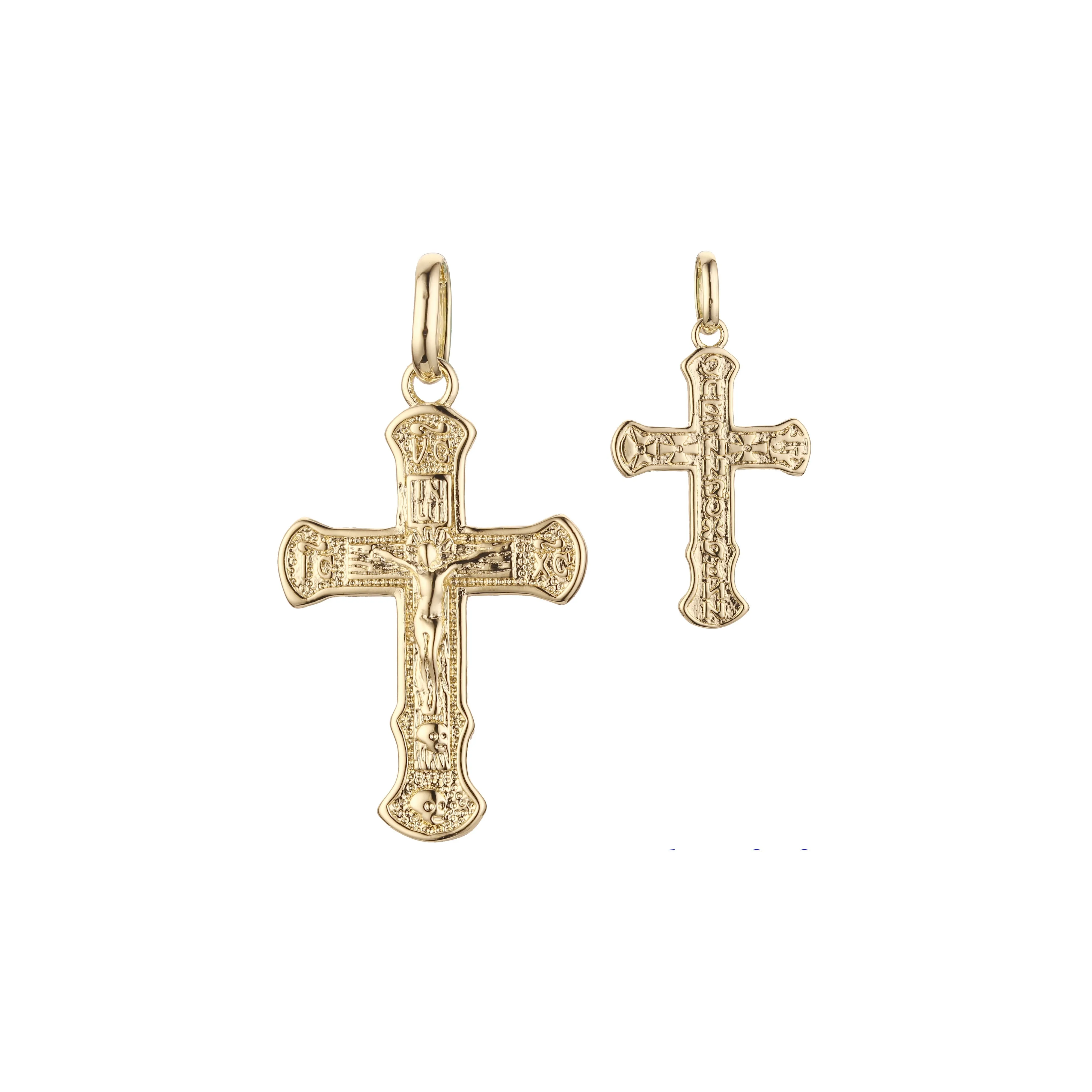 Catholic cross budded pendant in Rose Gold two tone, 14K Gold plating colors