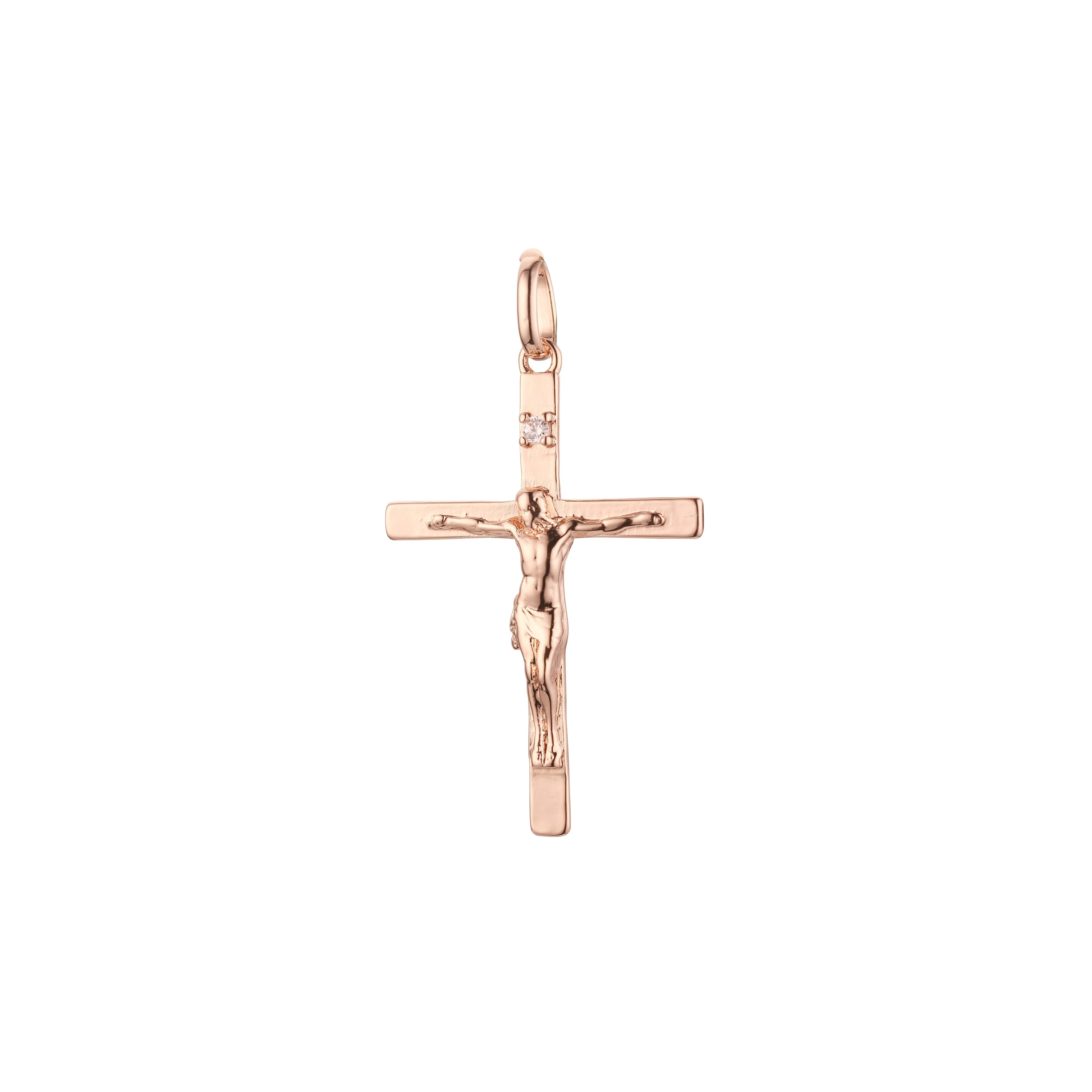 Catholic Latin cross pendant in Rose Gold two tone, 14K Gold plating colors