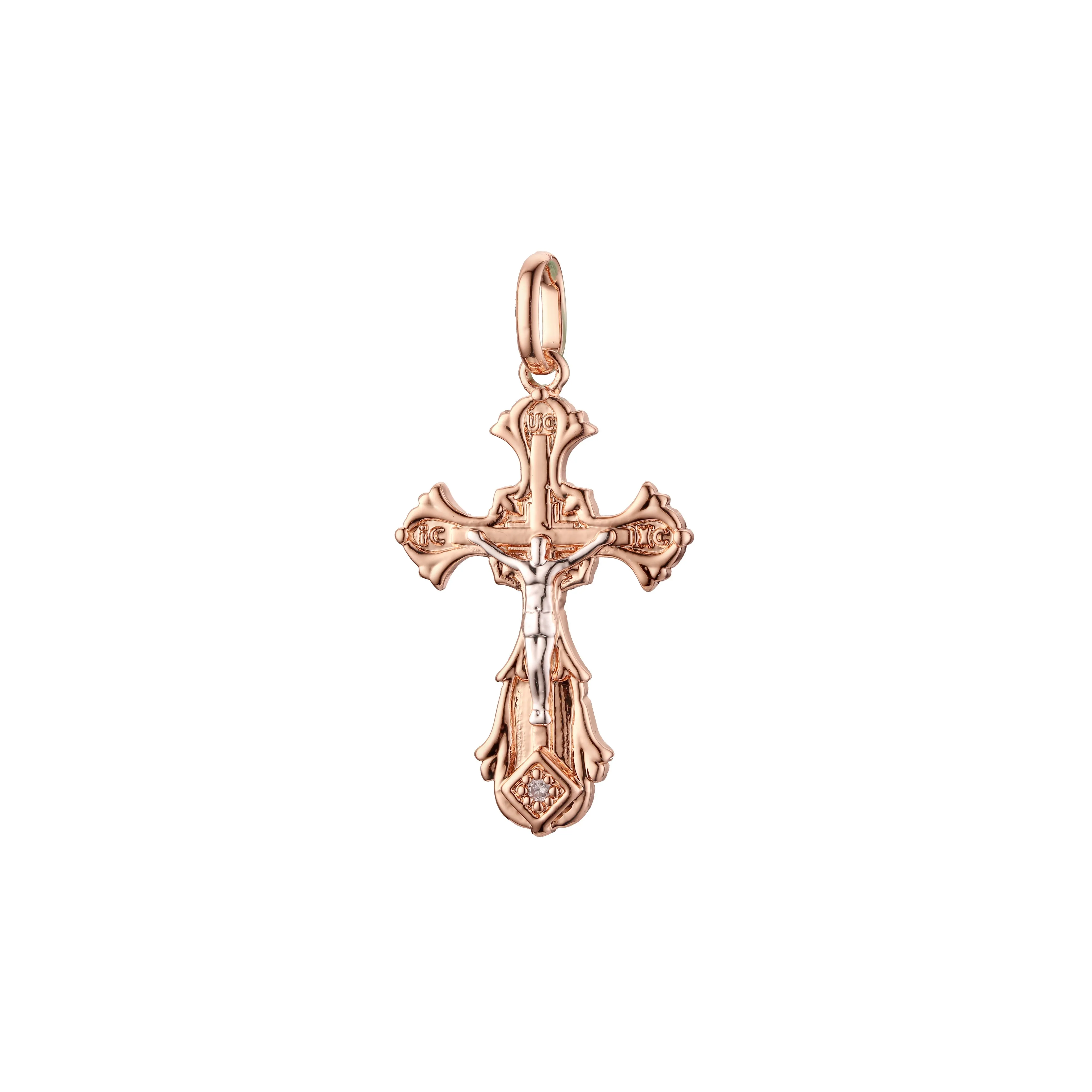 Catholic Maltese Cross pendant in Rose Gold two tone, 14K Gold plating colors