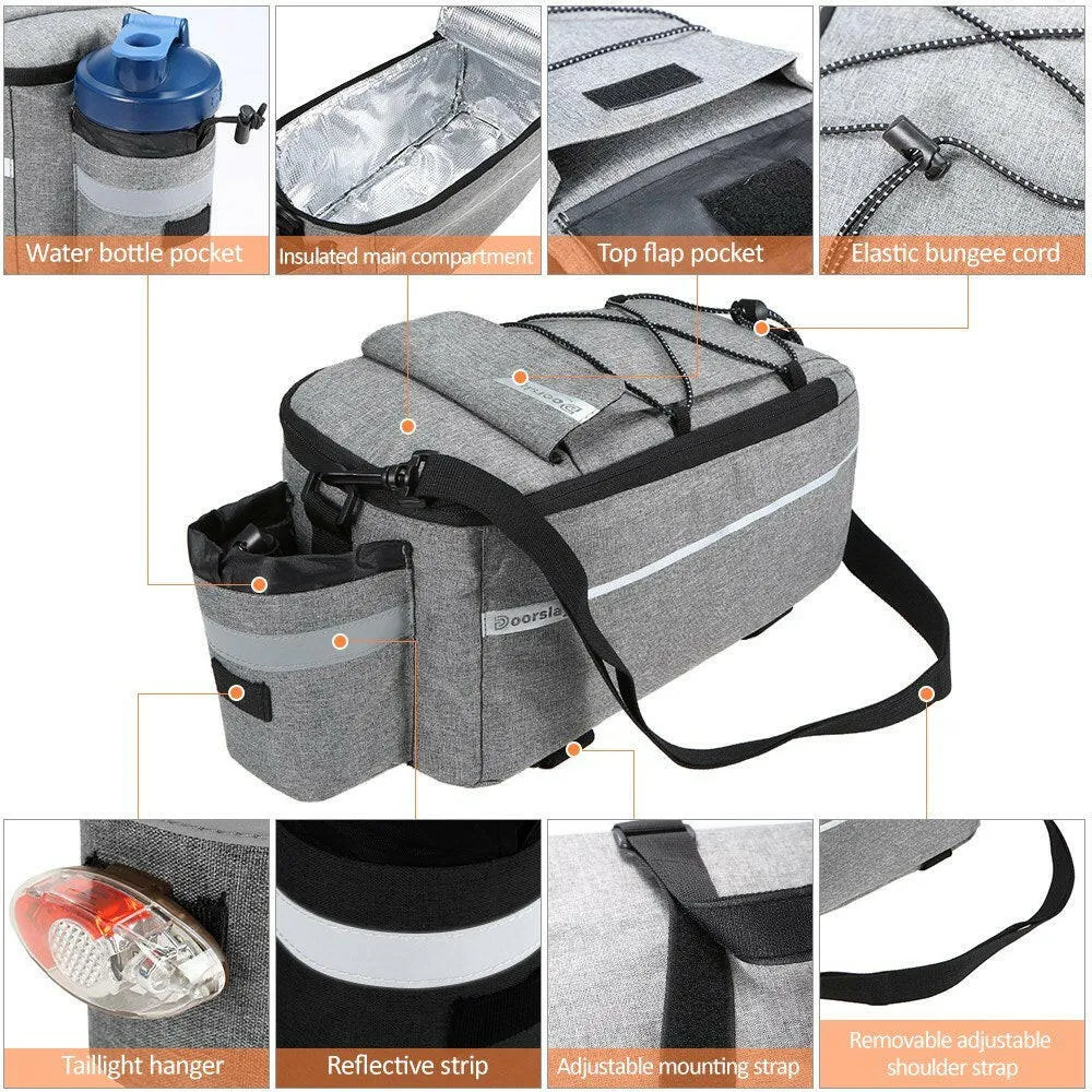 Doorslay Insulated Trunk Cooler Bag Cycling Bicycle Rear Rack Storage Luggage Bag Reflective MTB Bike Pannier Bag Shoulder Bag