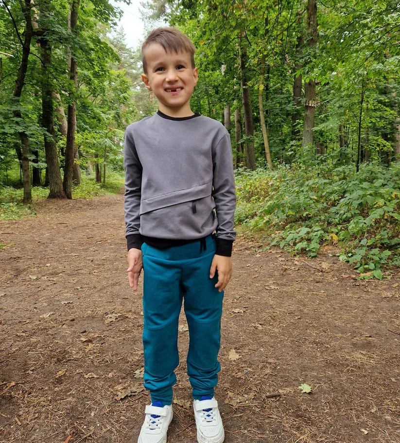 Emerald Blue/Green Trousers for Kids - T1D Friendly Sportswear with Pockets