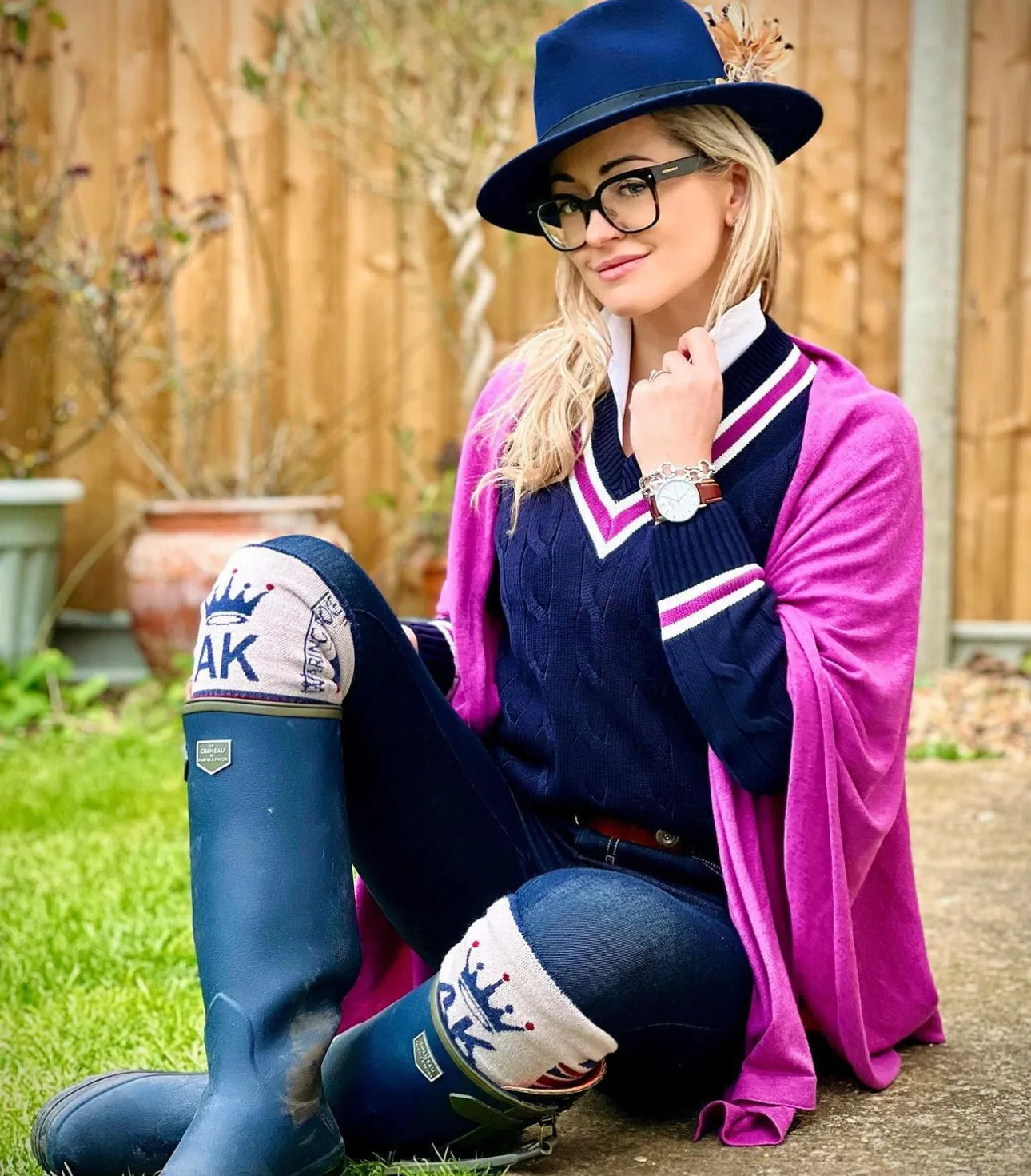 Heather Ladies Cable Knit Cricket Jumper In Navy