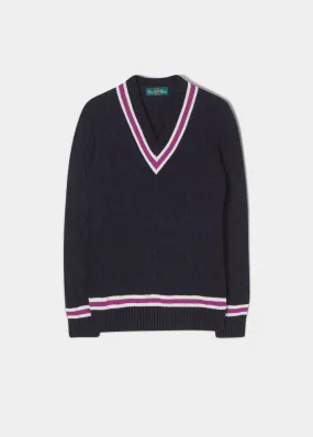 Heather Ladies Cable Knit Cricket Jumper In Navy