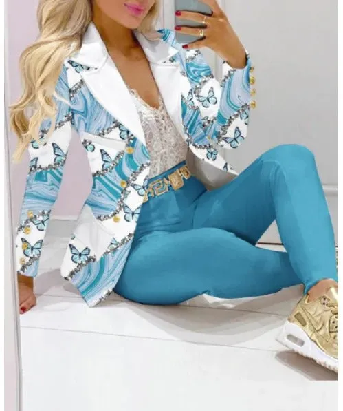 New 2025 Formal Office Pant Sets Women 2PCS Double Breasted Solid Blazers Jacket and Pants Two Pieces Set Female Pant Suits Sets