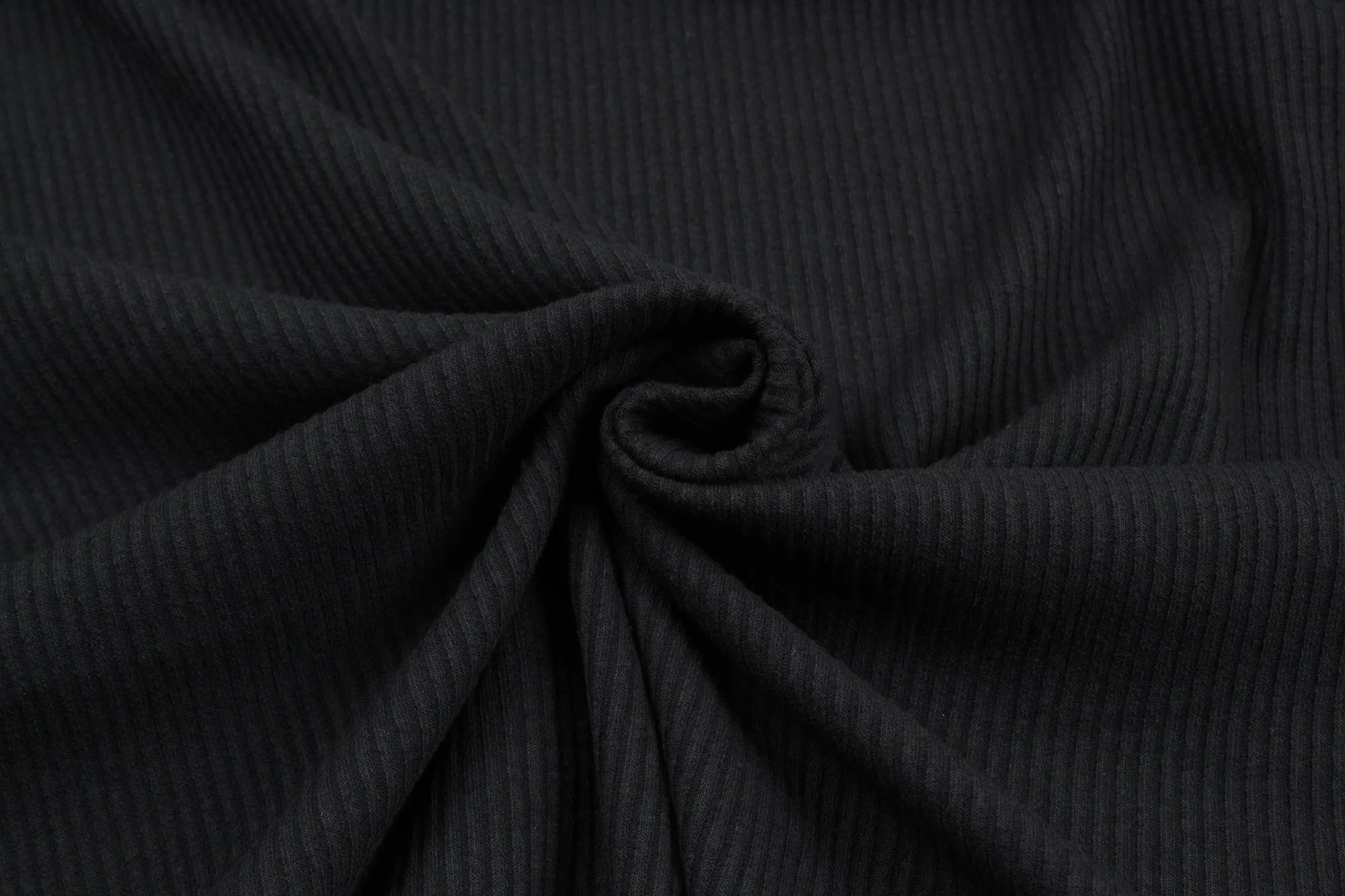 Recycled Cotton 2x2 Stretch Rib - Black (1mt Remnant)