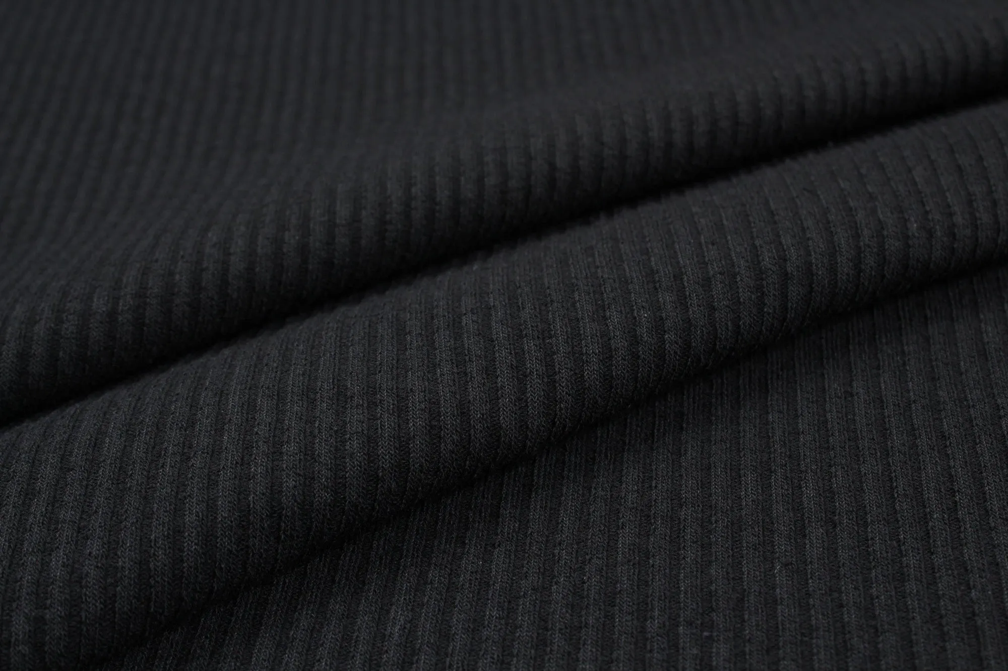 Recycled Cotton 2x2 Stretch Rib - Black (1mt Remnant)