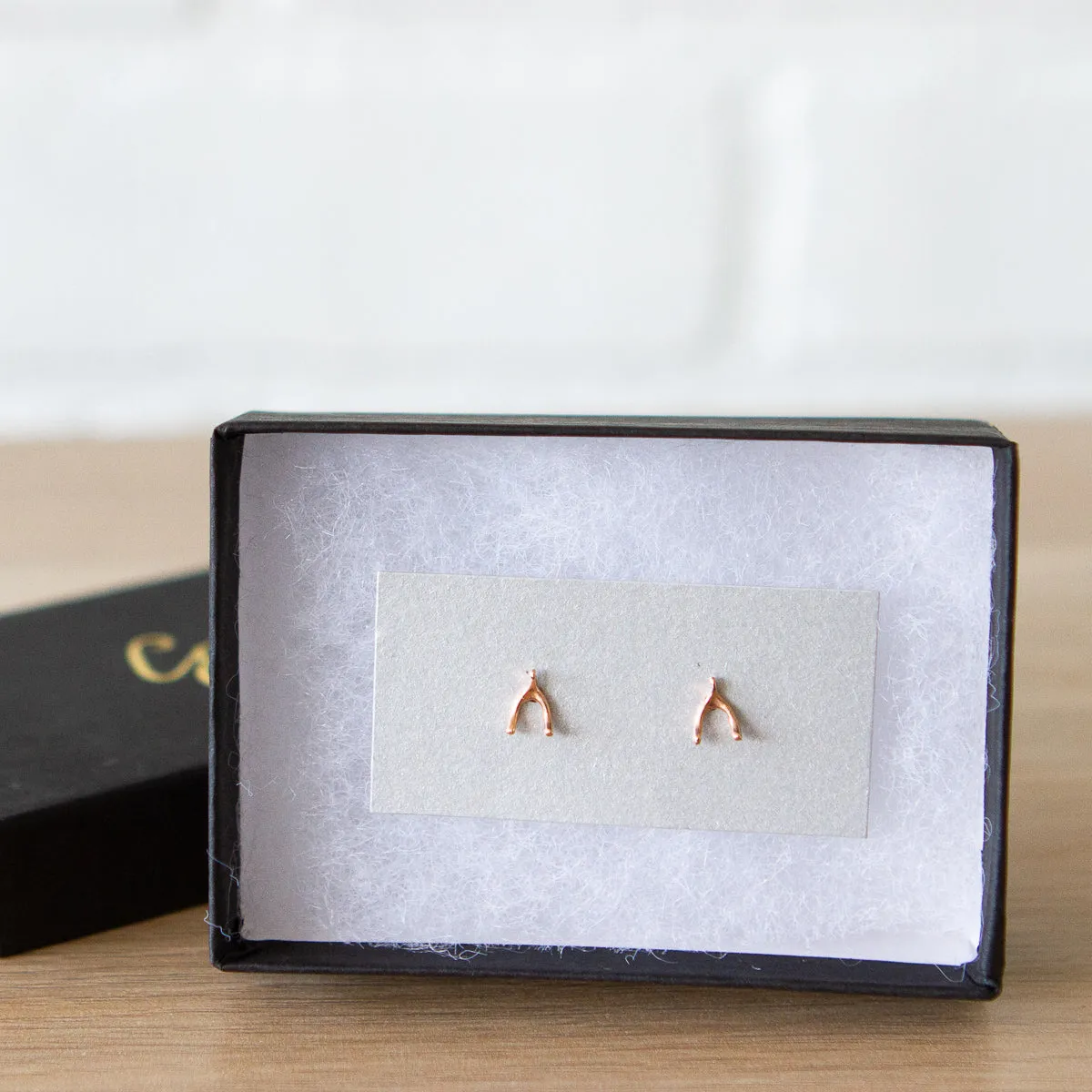 Rose Gold Wishbone Stud Earrings