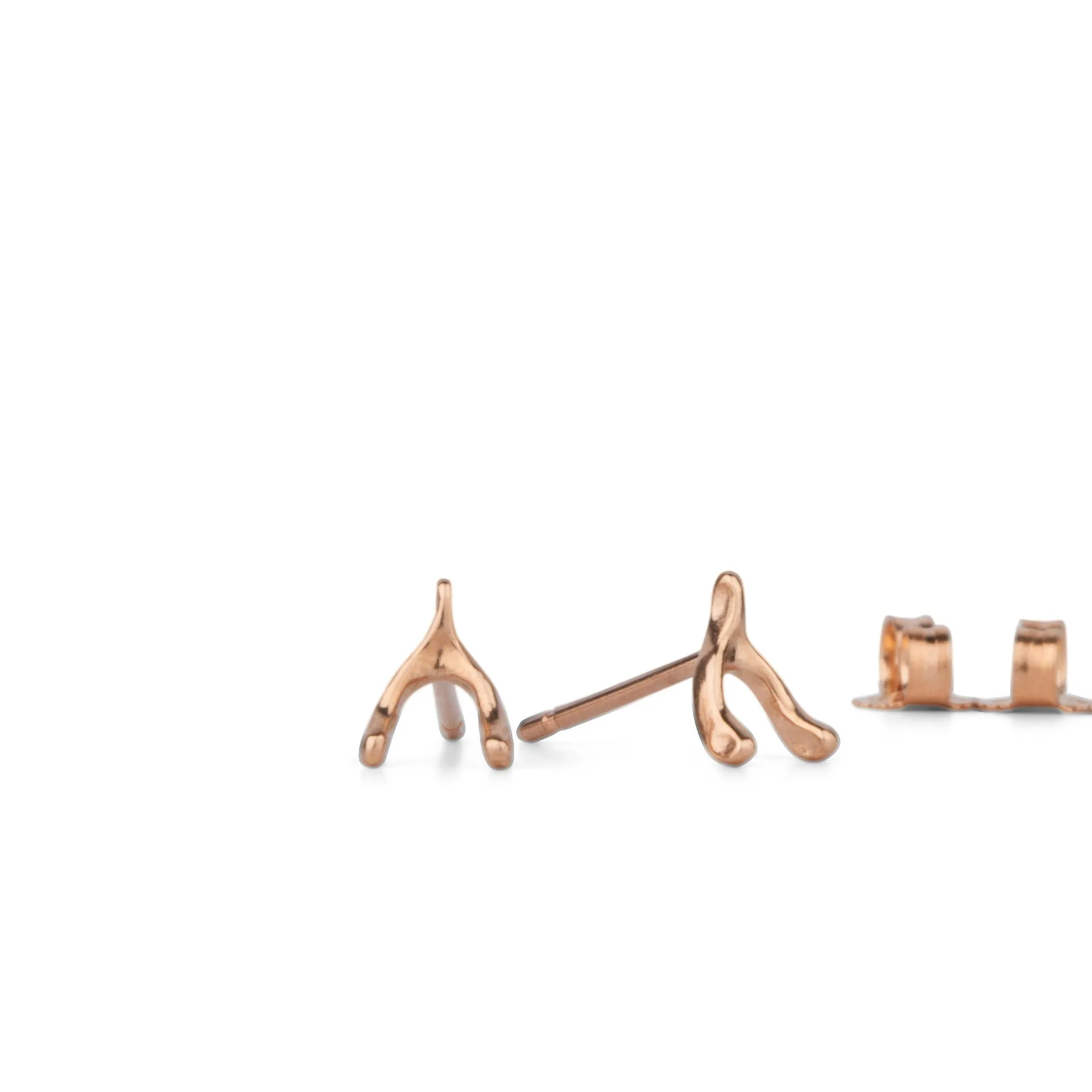 Rose Gold Wishbone Stud Earrings