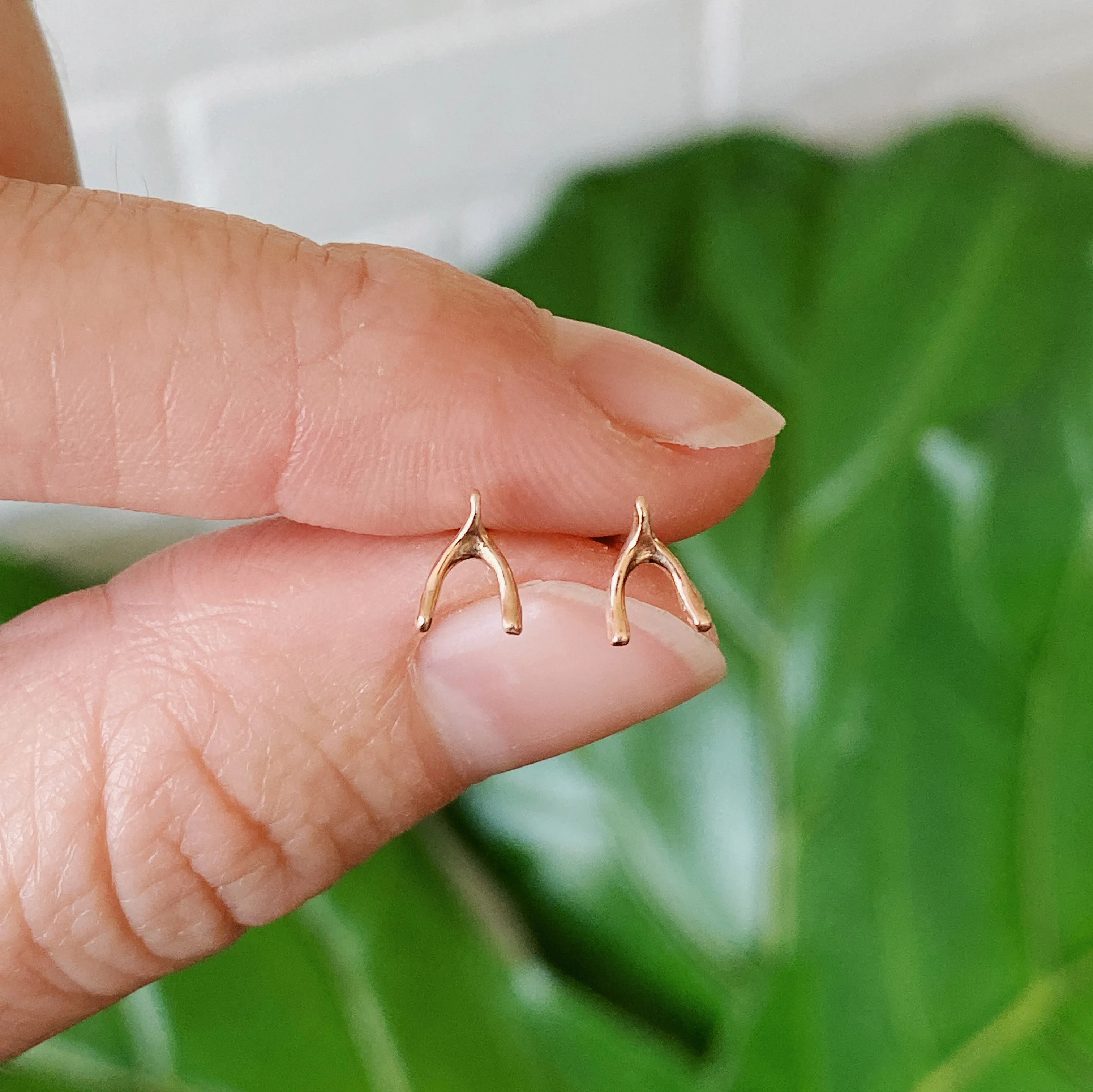 Rose Gold Wishbone Stud Earrings