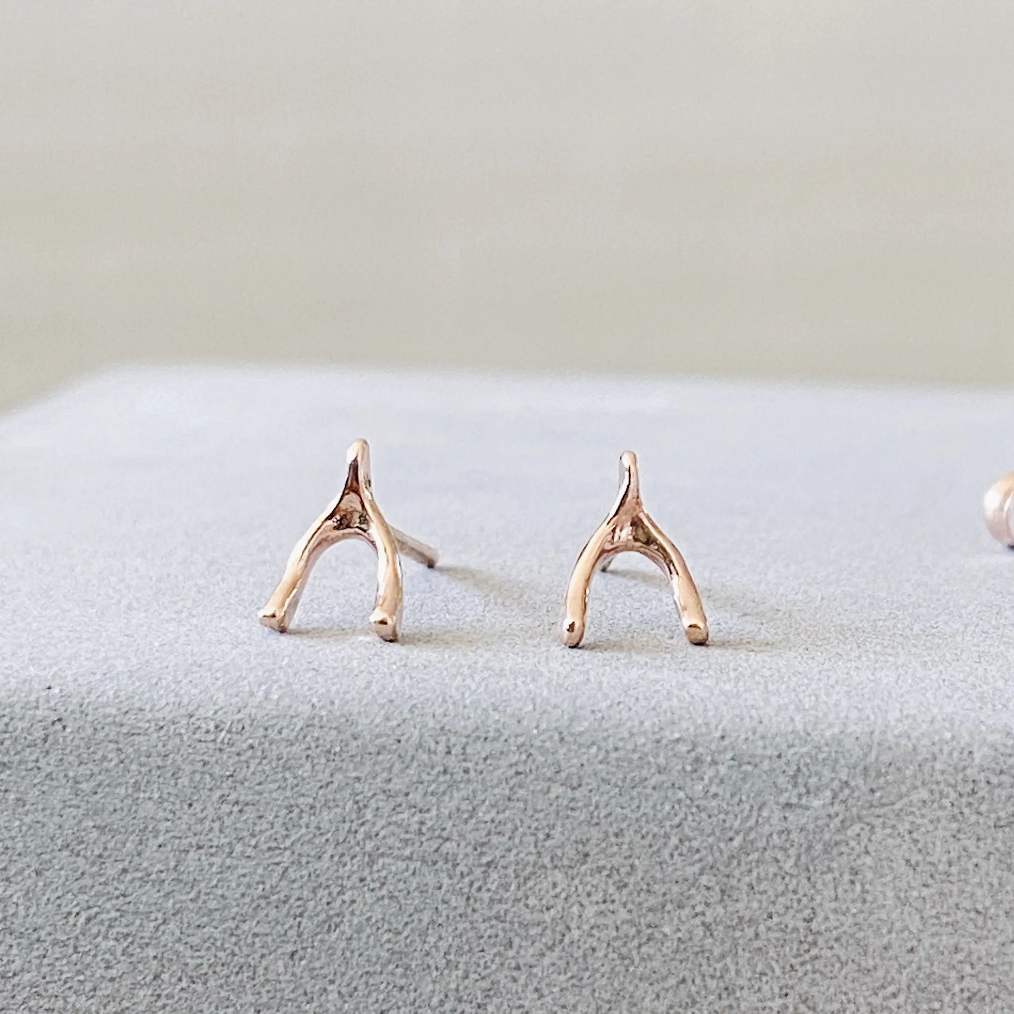 Rose Gold Wishbone Stud Earrings