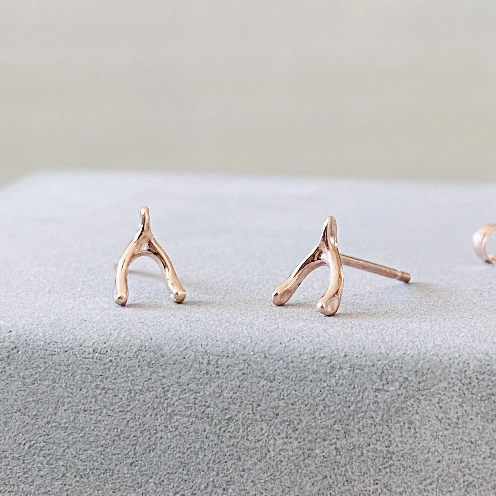 Rose Gold Wishbone Stud Earrings