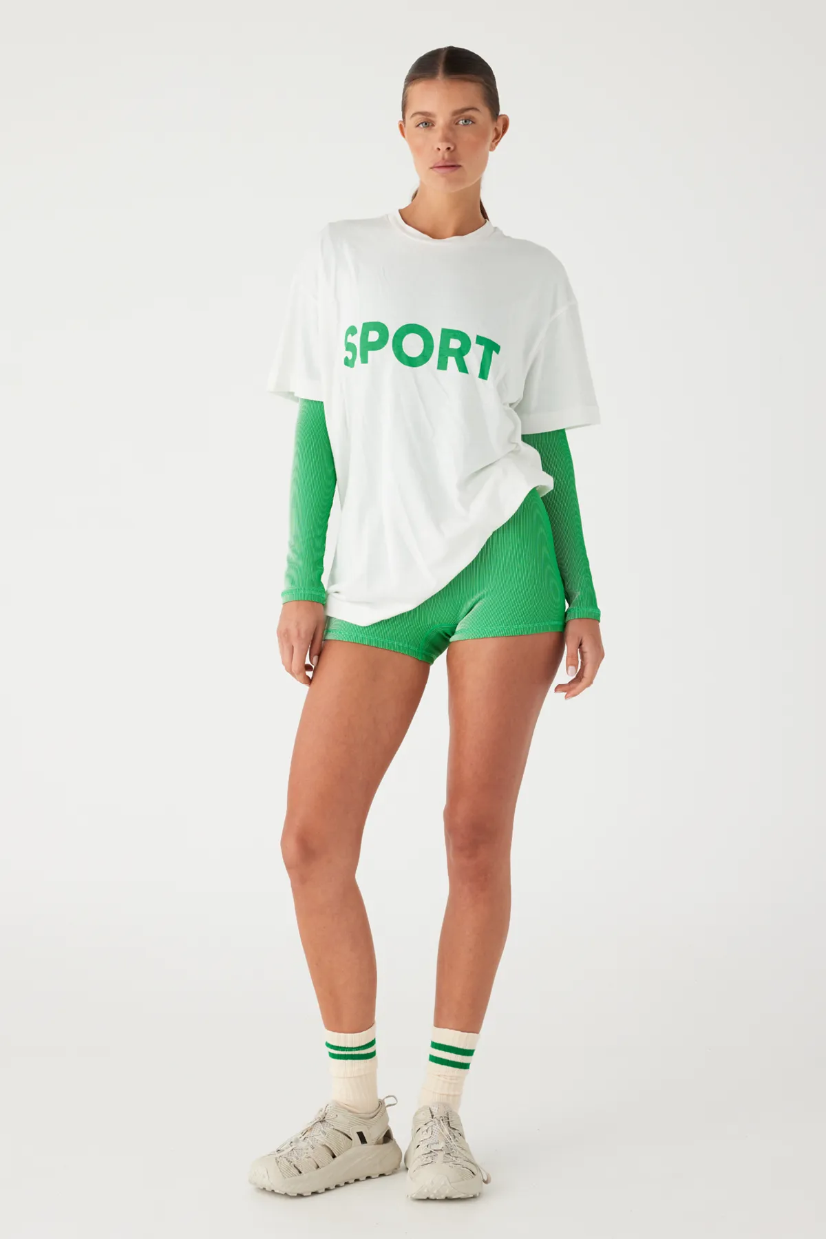 Stripe Rib Long Sleeve One Piece - Parrot Green