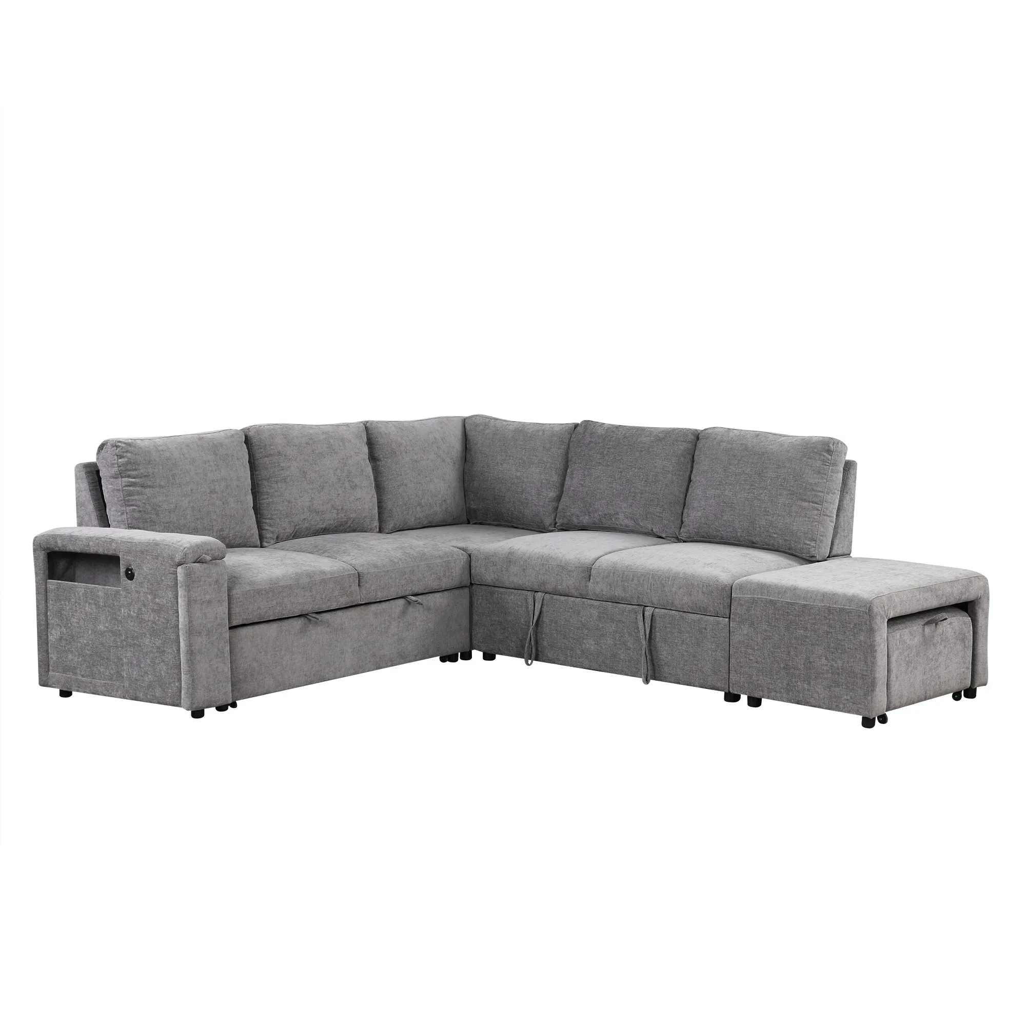 U_STYLE  L-shaped Padded Modular Sofa with Storage Space, USB Ports, and Cup Holders on the Armrests, Suitable for Living Rooms, Offices, and Apartments.