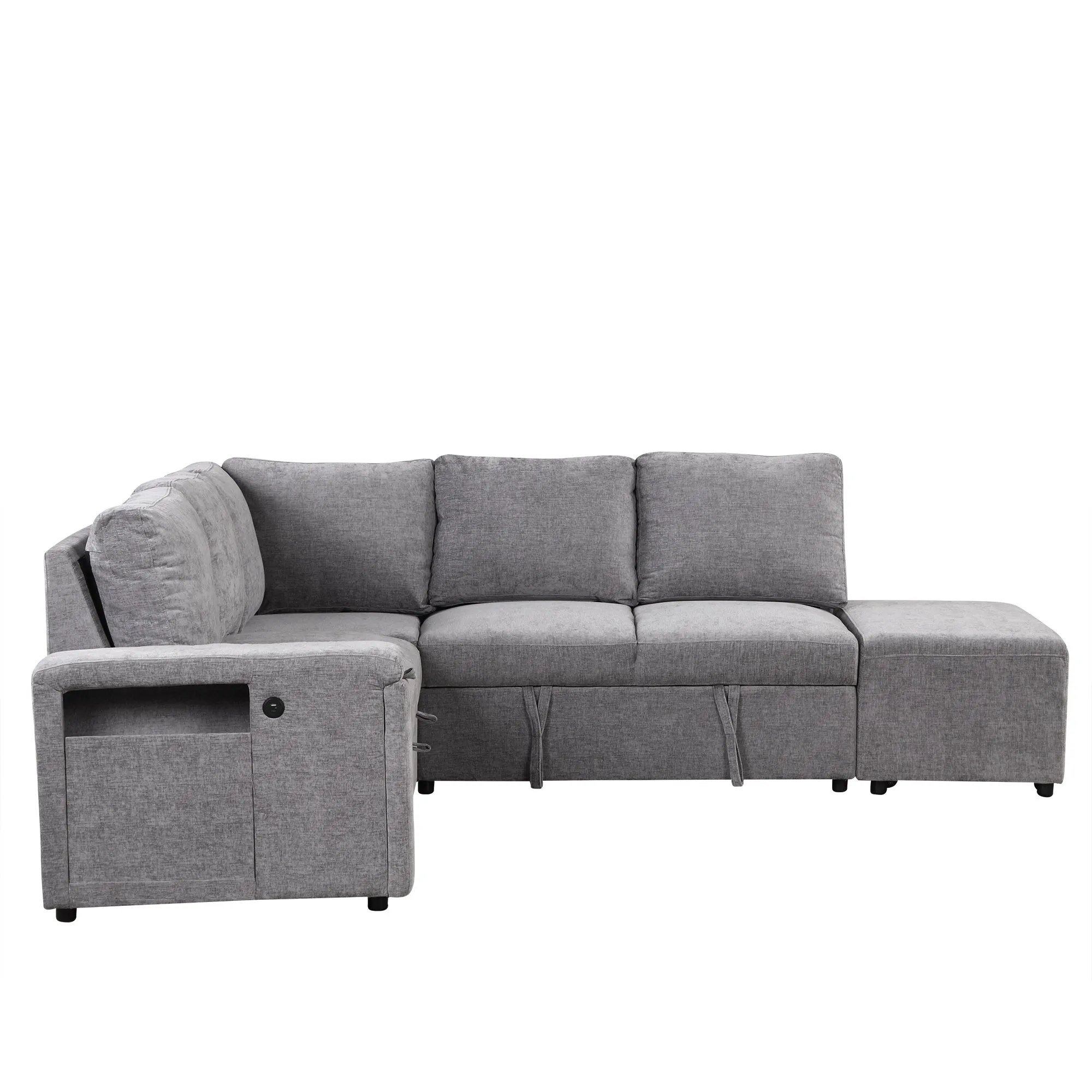 U_STYLE  L-shaped Padded Modular Sofa with Storage Space, USB Ports, and Cup Holders on the Armrests, Suitable for Living Rooms, Offices, and Apartments.