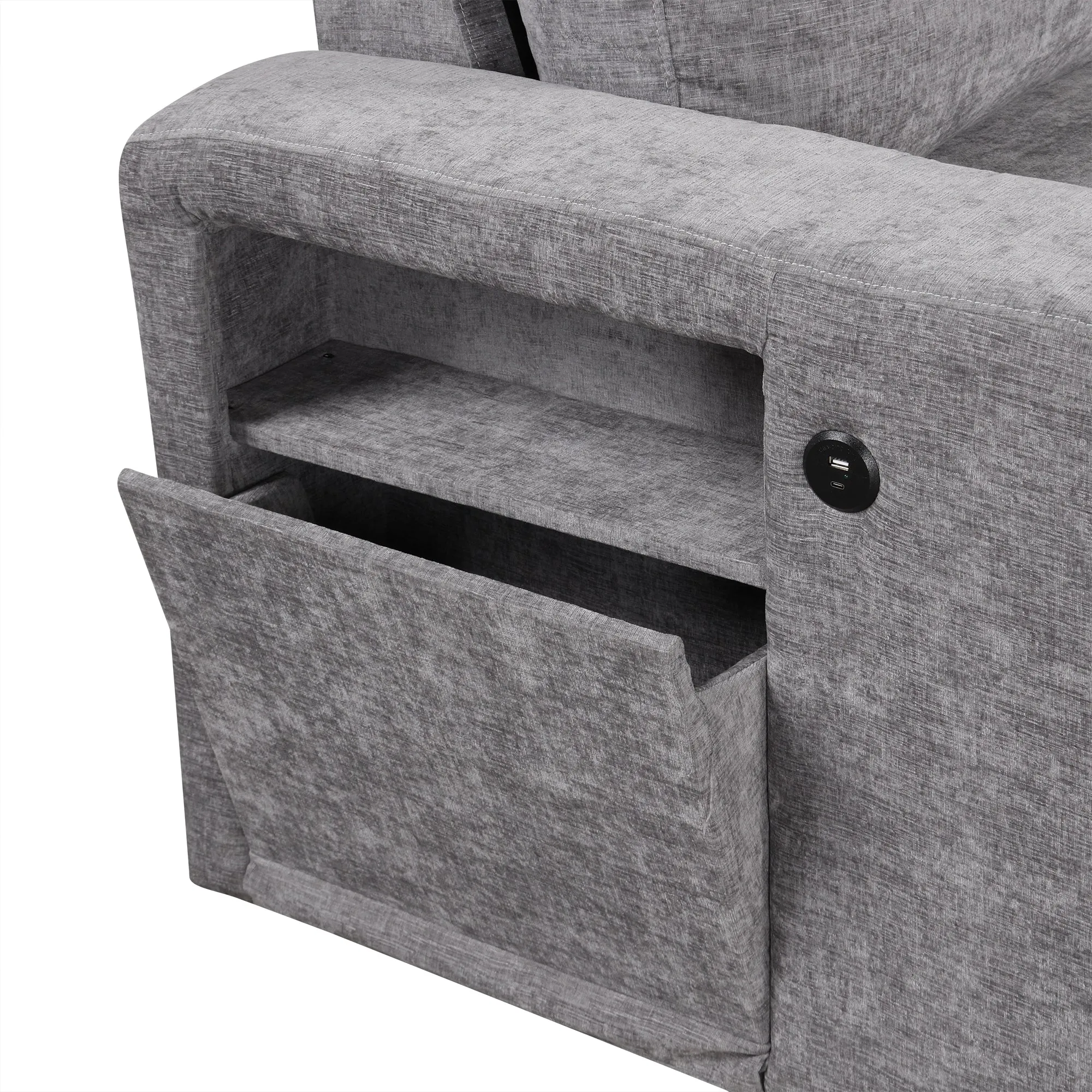 U_STYLE  L-shaped Padded Modular Sofa with Storage Space, USB Ports, and Cup Holders on the Armrests, Suitable for Living Rooms, Offices, and Apartments.