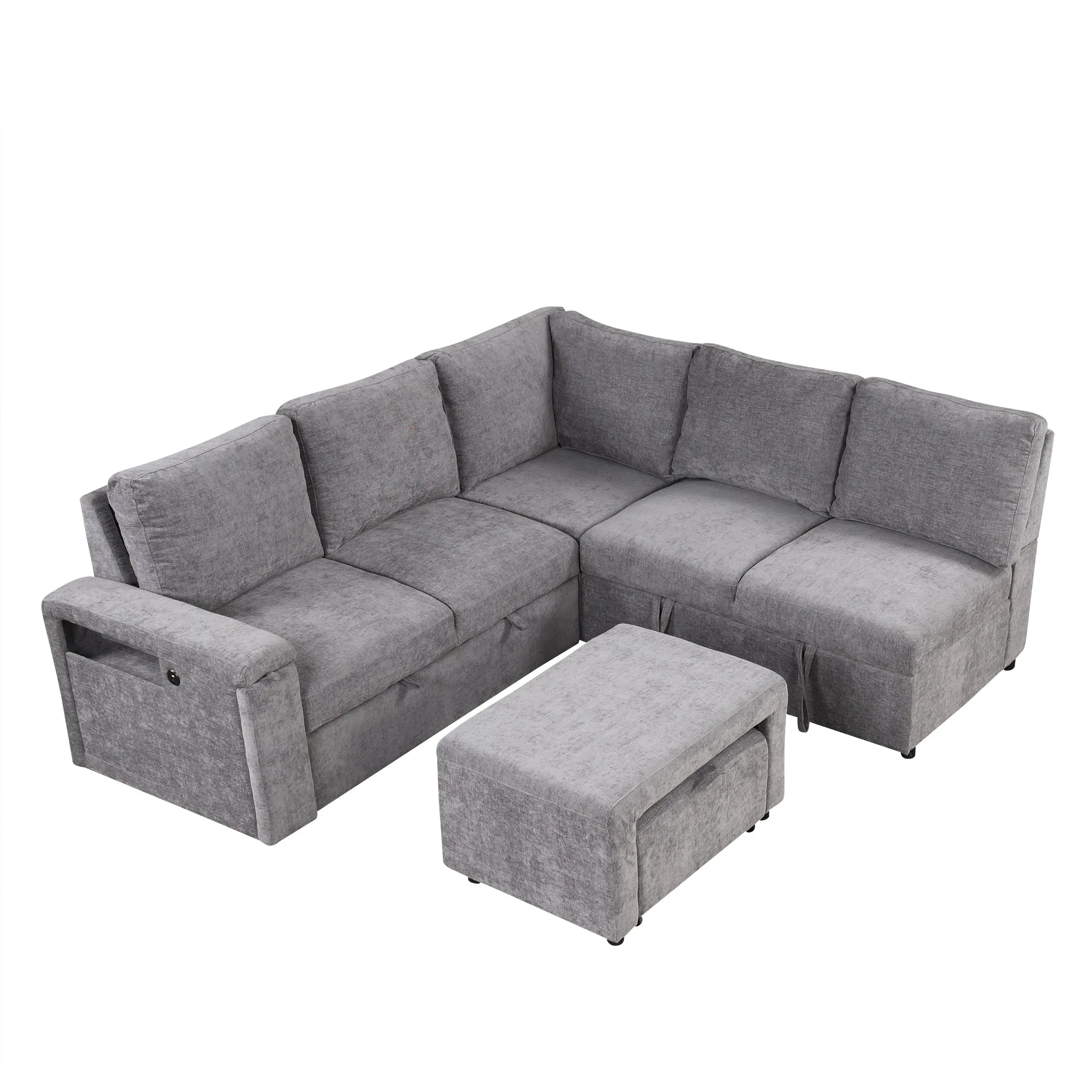 U_STYLE  L-shaped Padded Modular Sofa with Storage Space, USB Ports, and Cup Holders on the Armrests, Suitable for Living Rooms, Offices, and Apartments.