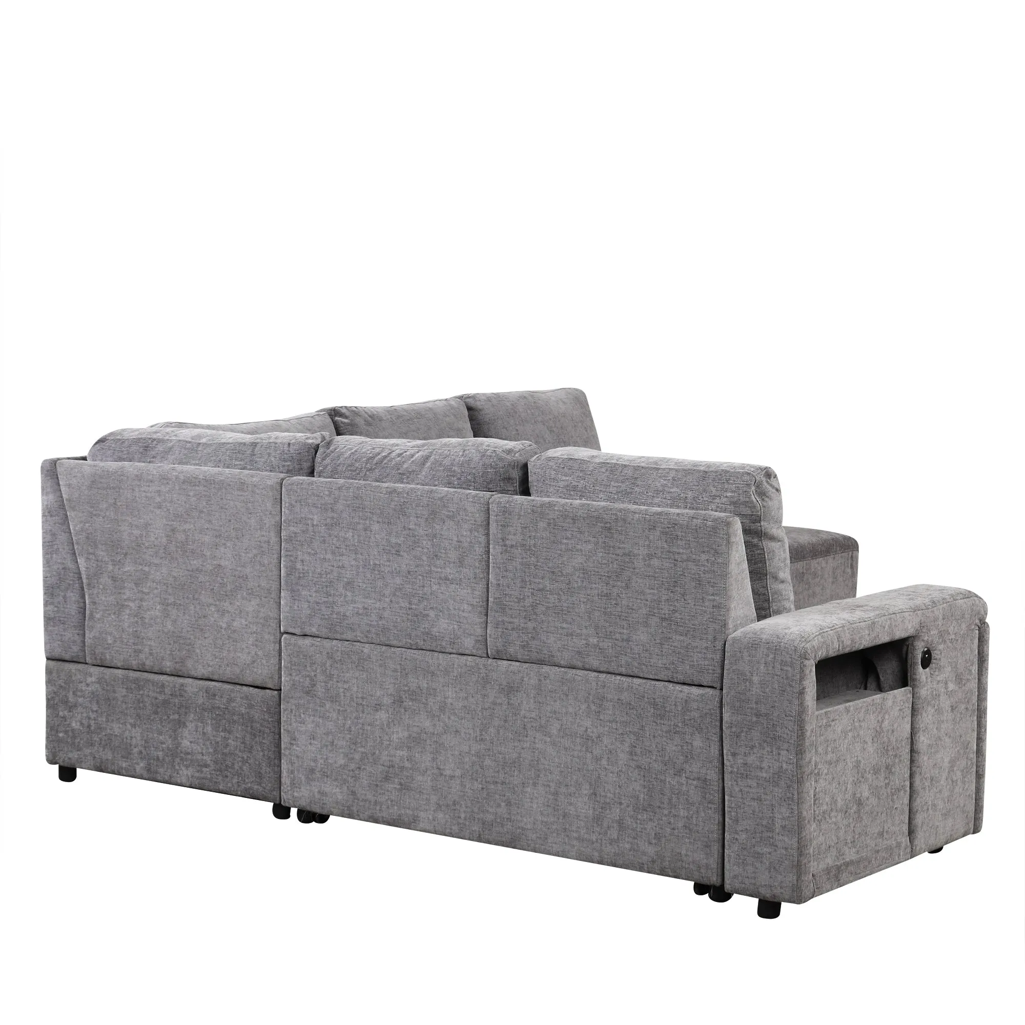 U_STYLE  L-shaped Padded Modular Sofa with Storage Space, USB Ports, and Cup Holders on the Armrests, Suitable for Living Rooms, Offices, and Apartments.