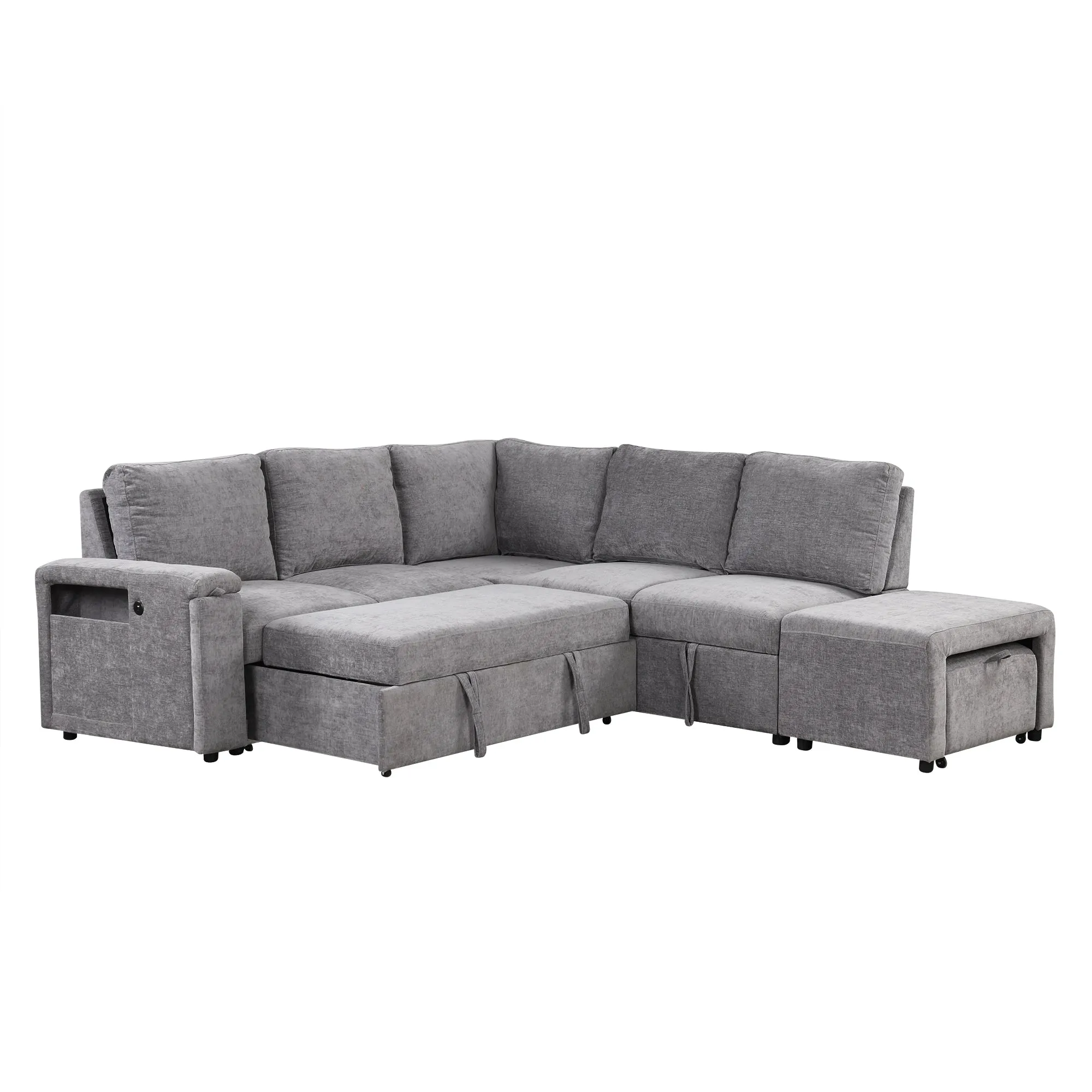 U_STYLE  L-shaped Padded Modular Sofa with Storage Space, USB Ports, and Cup Holders on the Armrests, Suitable for Living Rooms, Offices, and Apartments.