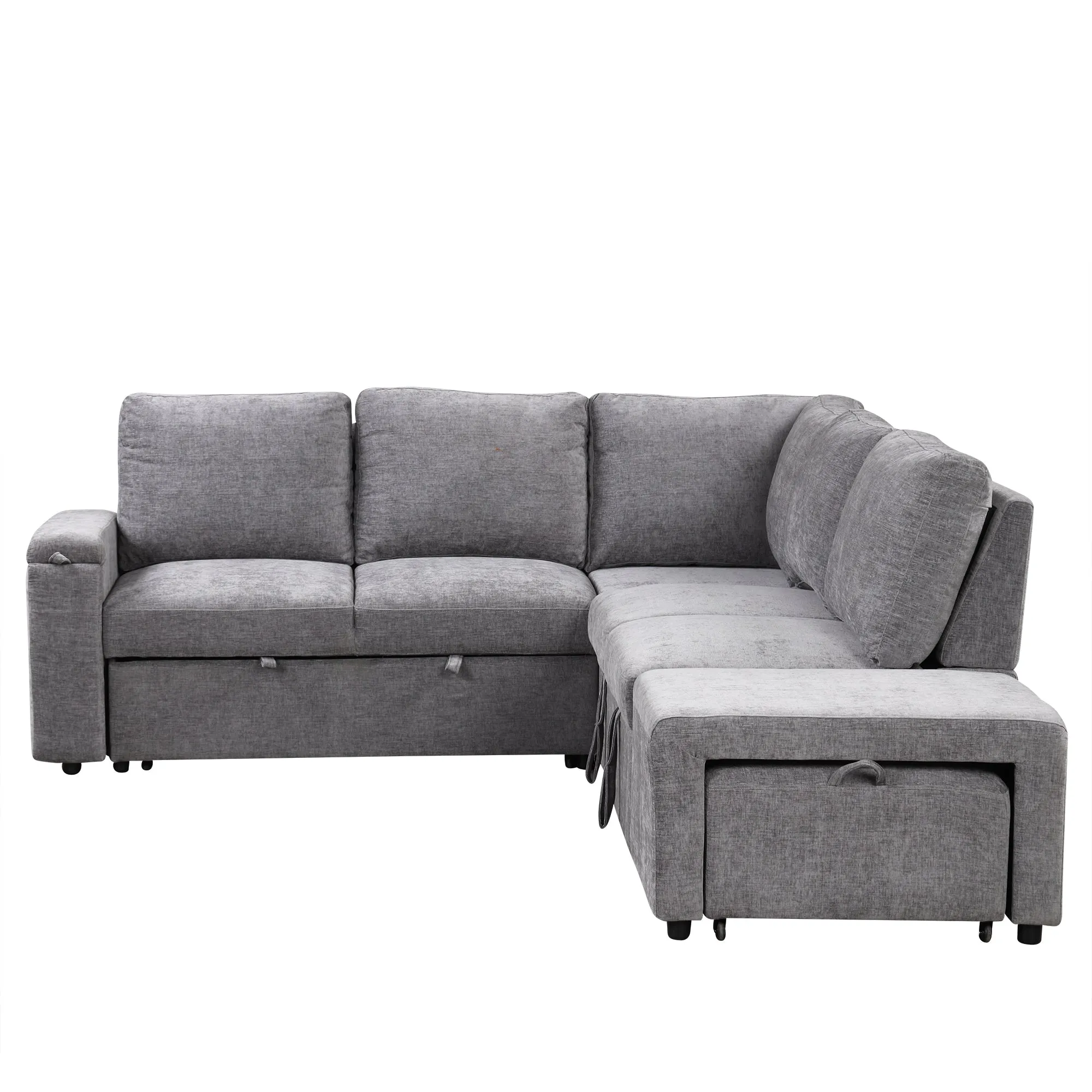 U_STYLE  L-shaped Padded Modular Sofa with Storage Space, USB Ports, and Cup Holders on the Armrests, Suitable for Living Rooms, Offices, and Apartments.