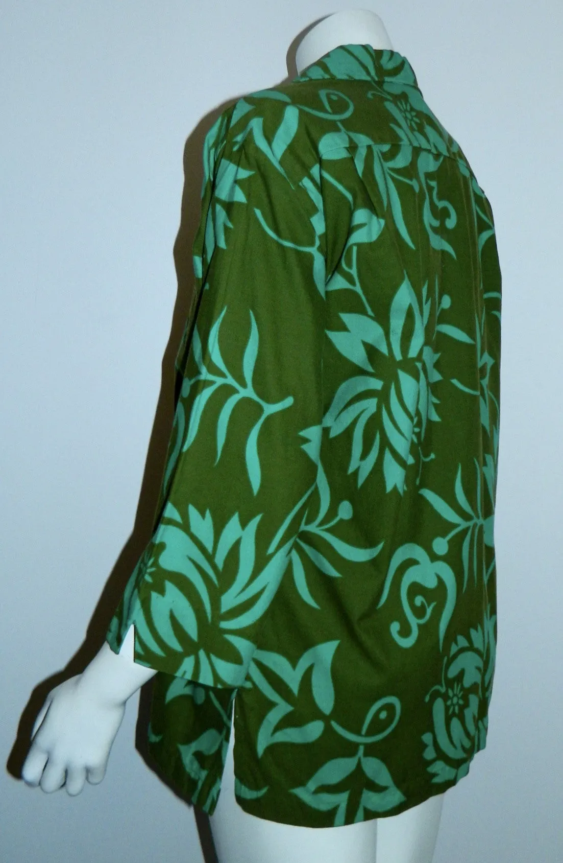 vintage 1960s polo shirt Hawaiian Holiday Sportswear green floral Dashiki tunic Mens M