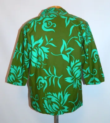 vintage 1960s polo shirt Hawaiian Holiday Sportswear green floral Dashiki tunic Mens M