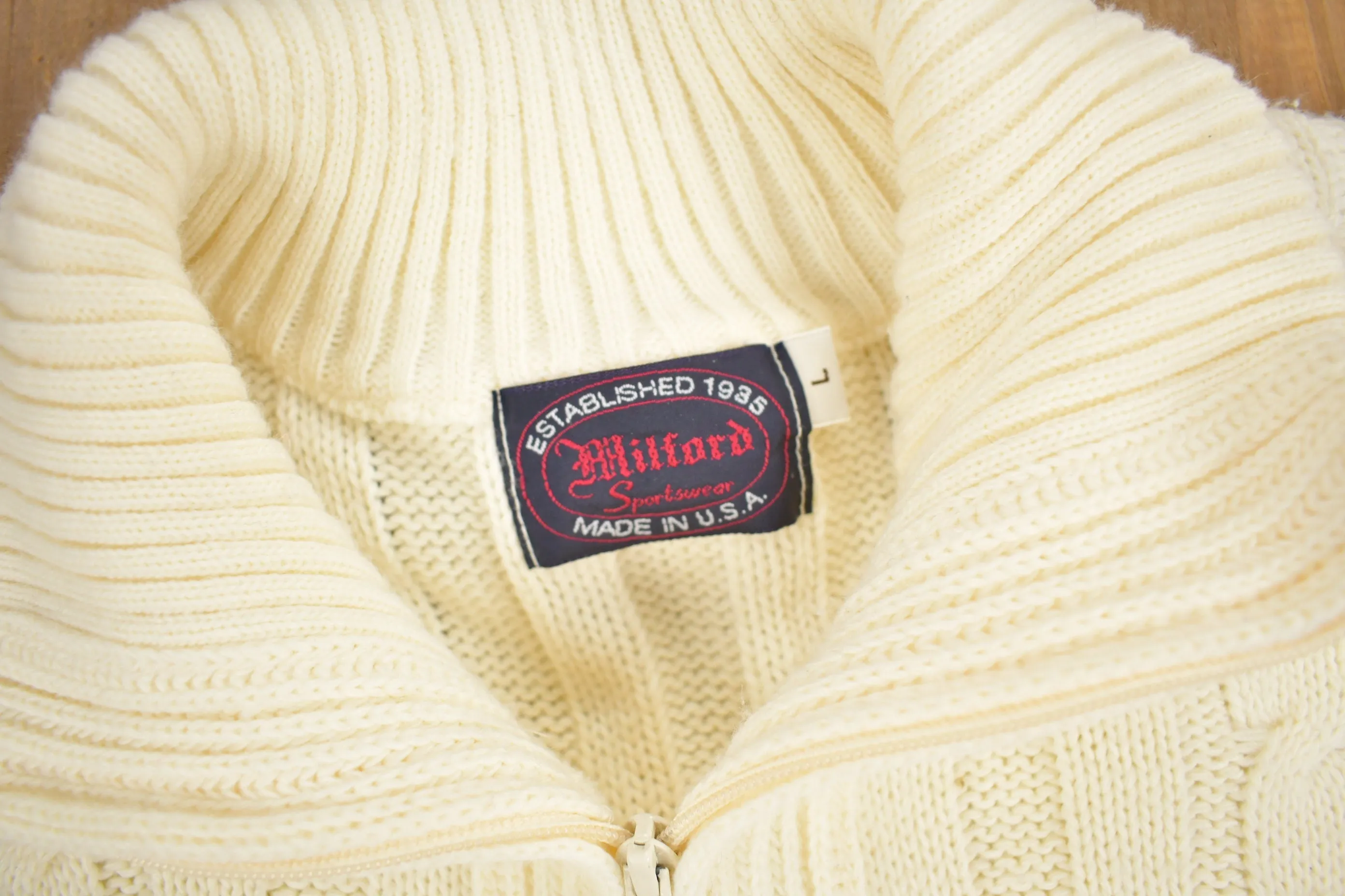 Vintage 1970s Milford Sportswear 3D Cable Knit Sweater / Zip Up Sweater / Chalet Sweater / Made In USA / Streetwear / Cozy